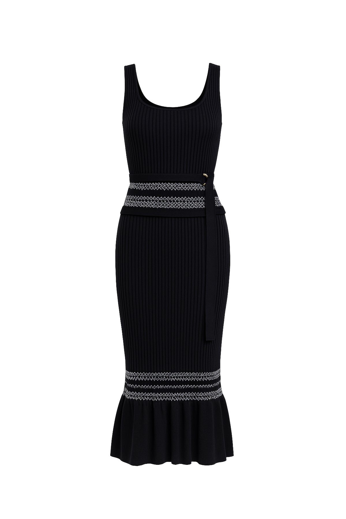 Pretty First Impression Rib Knit Ruffle Midi Dress