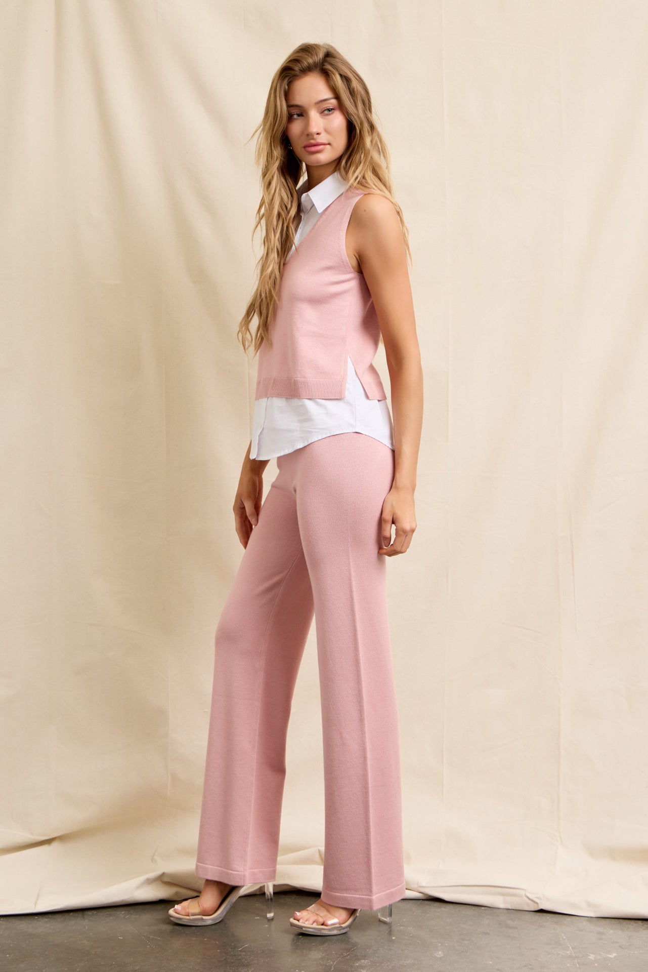 Sadie Knit Vest With Peek-A-Boo Shirt & Pants Set