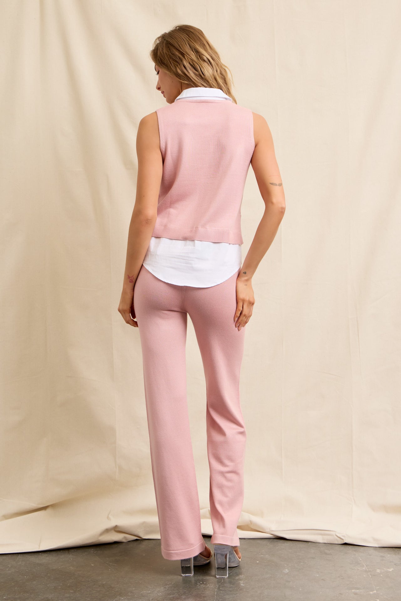 Sadie Knit Vest With Peek-A-Boo Shirt & Pants Set