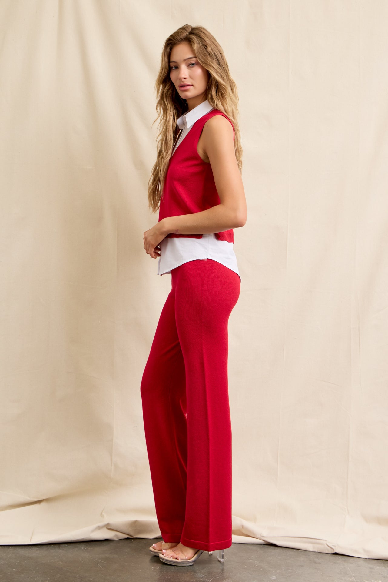 Sadie Knit Vest With Peek-A-Boo Shirt & Pants Set