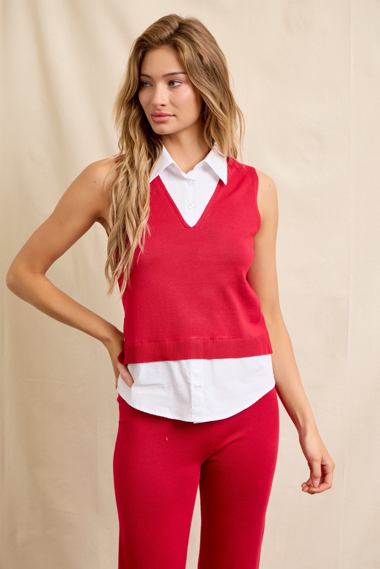 Sadie Knit Vest With Peek-A-Boo Shirt & Pants Set