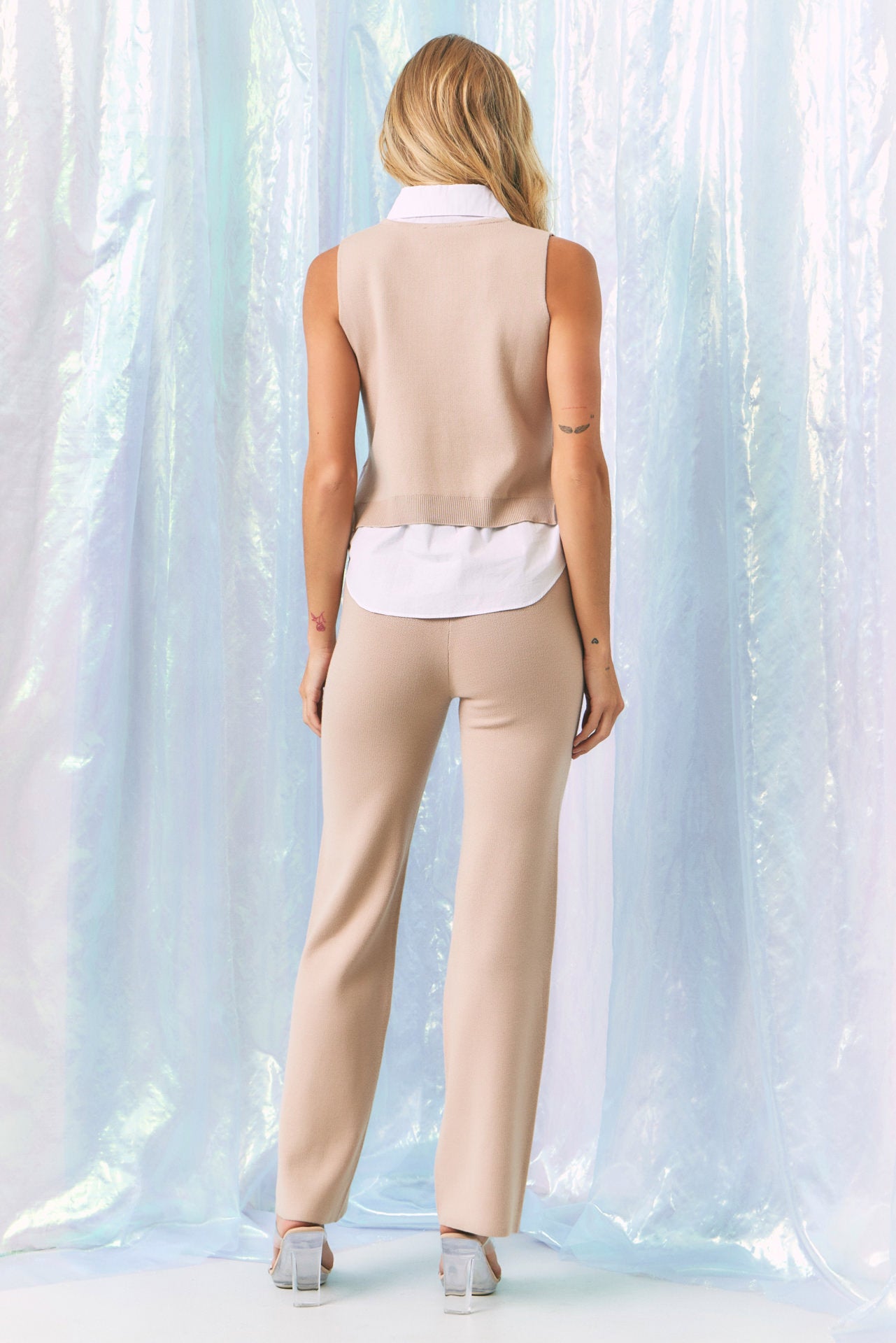 Sadie Knit Vest With Peek-A-Boo Shirt & Pants Set