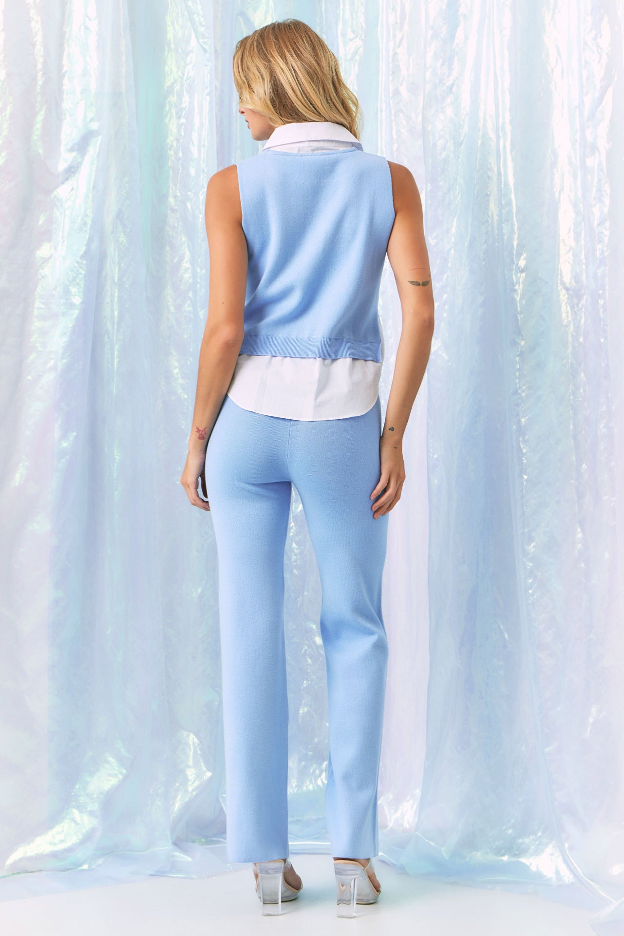 Sadie Knit Vest With Peek-A-Boo Shirt & Pants Set