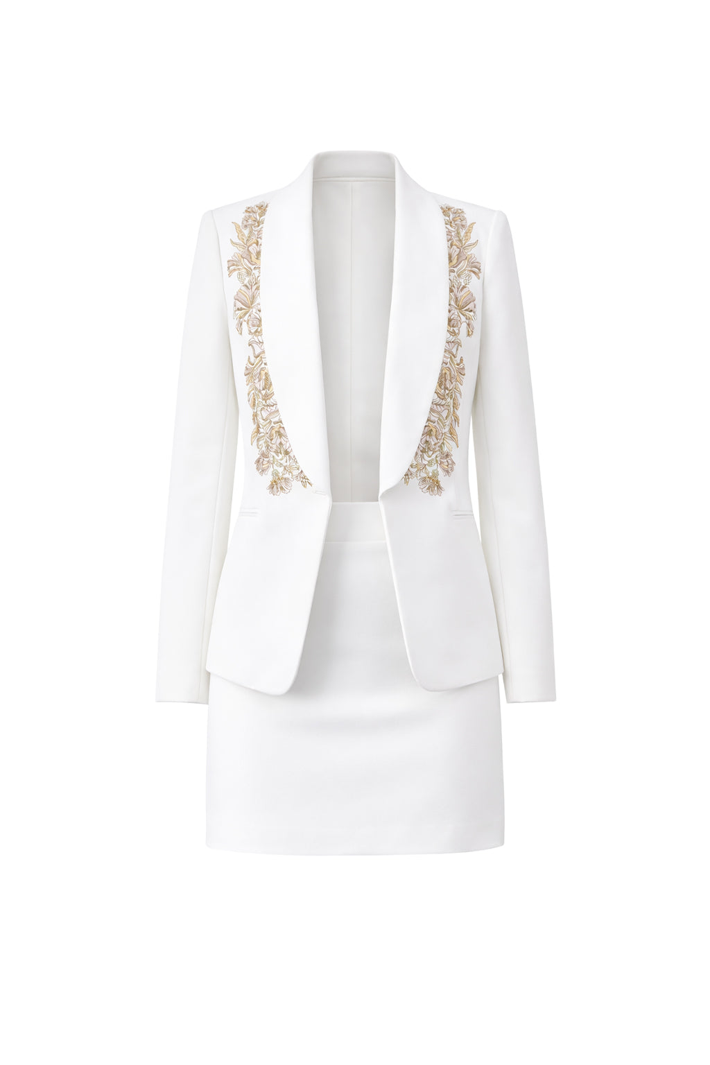 All The Details Woven Blazer With Embroidery And Mini Skirt Set