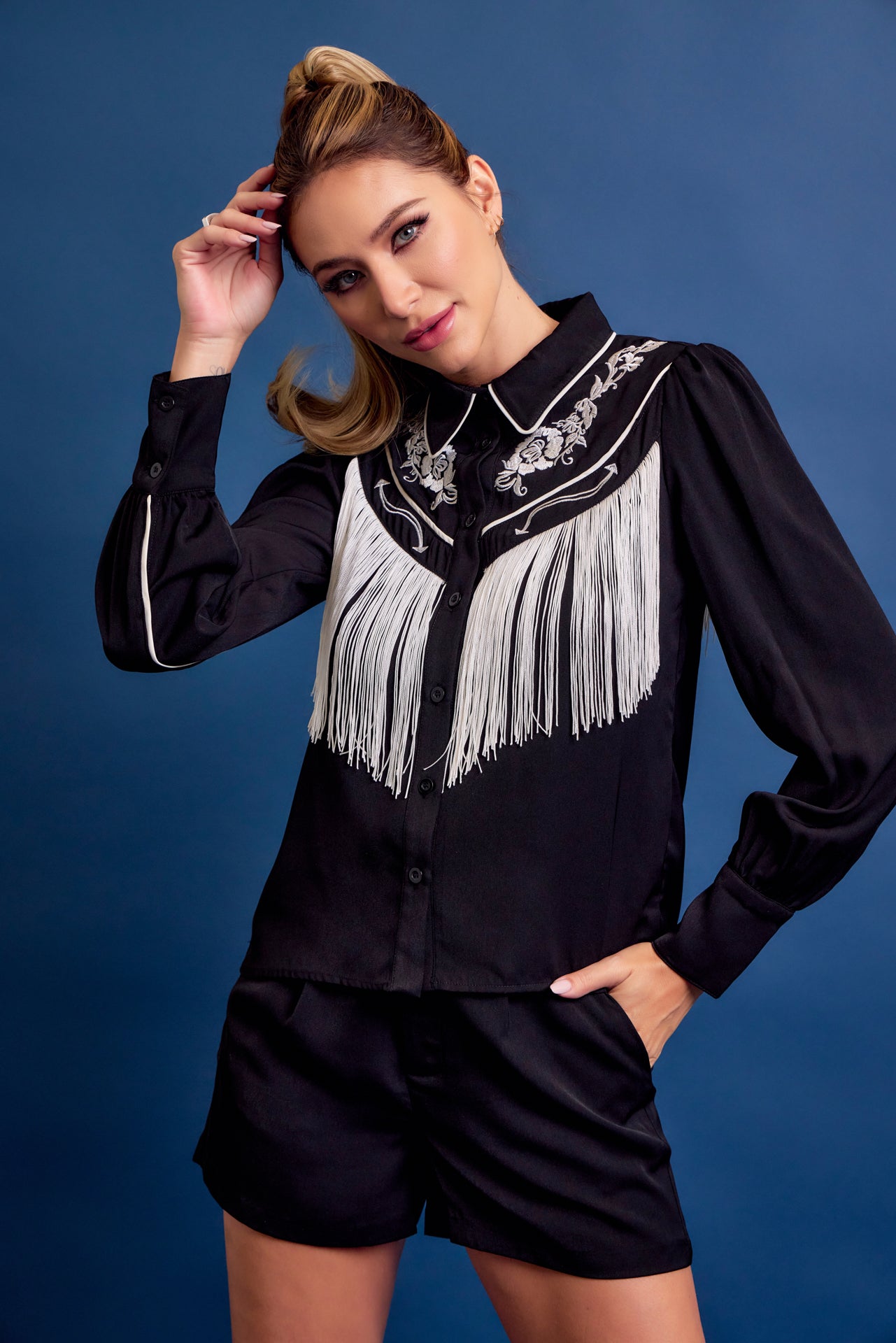 Western Cutie Embroidered Fringe Shirt and Shorts Set