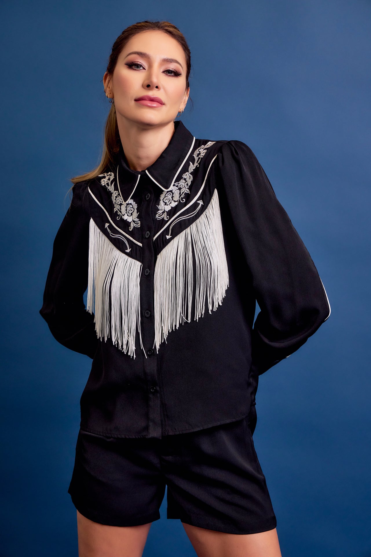 Western Cutie Embroidered Fringe Shirt and Shorts Set