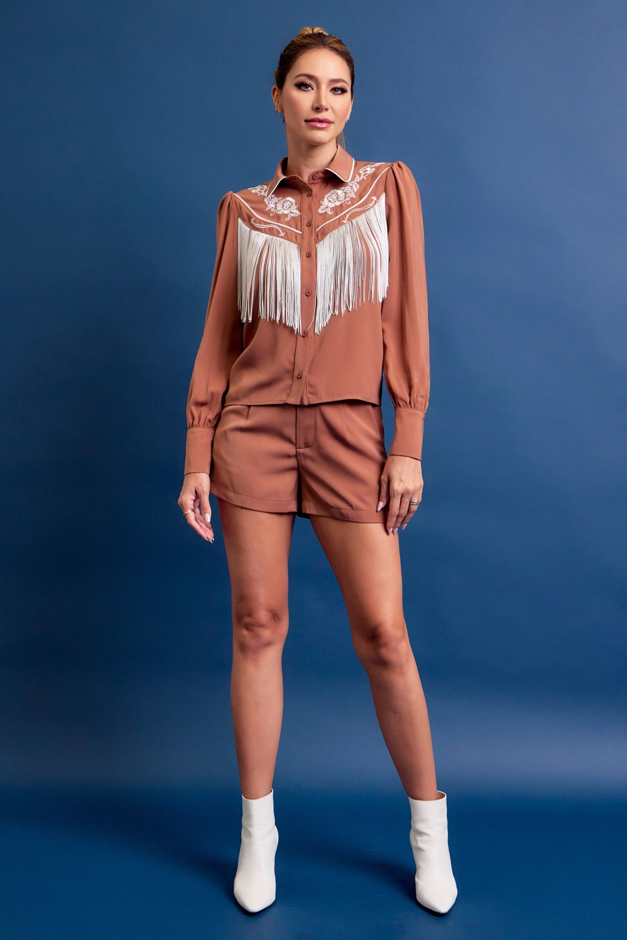 Western Cutie Embroidered Fringe Shirt and Shorts Set