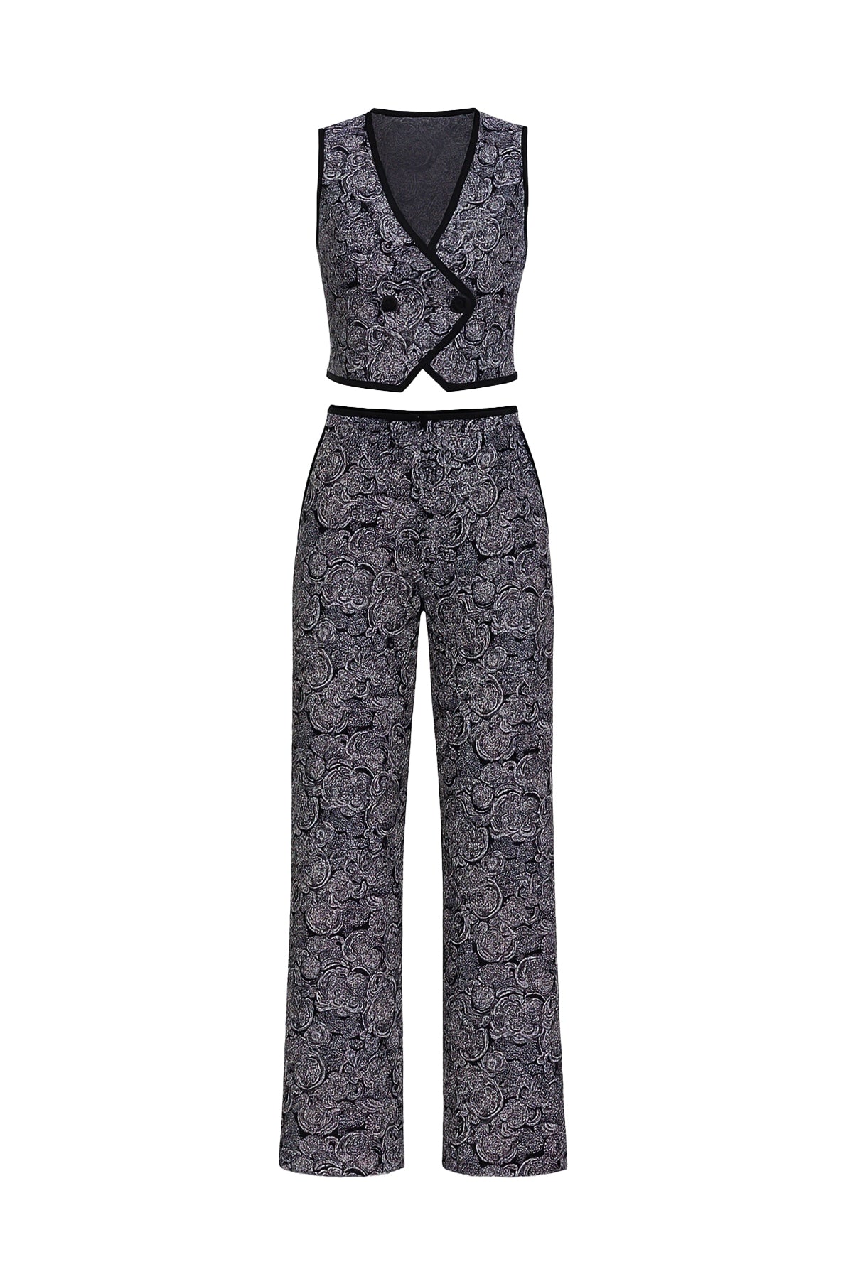 Addie Printed Vest and Pants Set with Contrast Binding