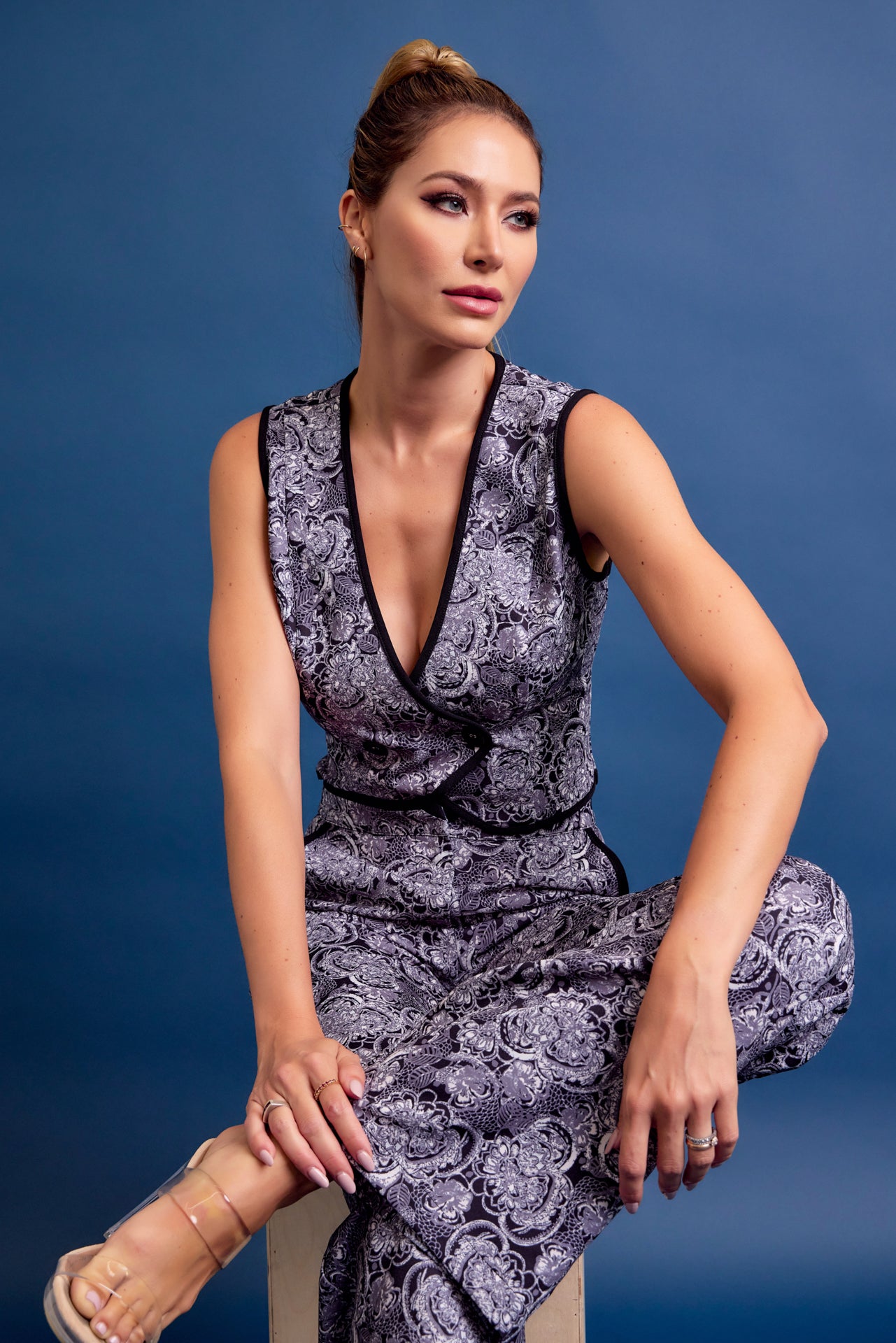 Addie Printed Vest and Pants Set with Contrast Binding