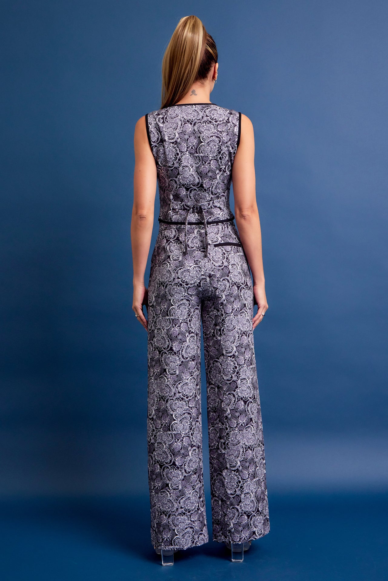 Addie Printed Vest and Pants Set with Contrast Binding