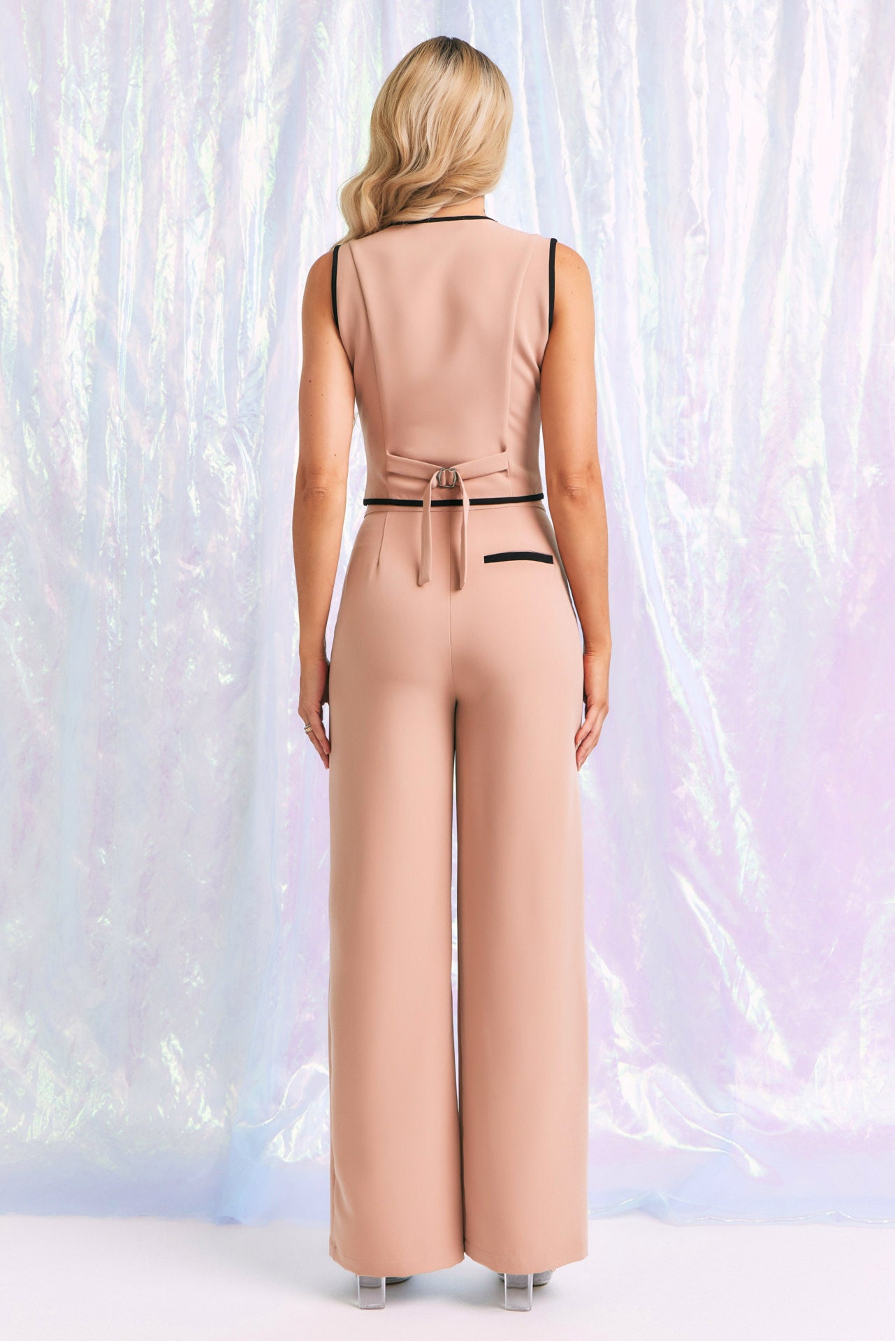 Woven Vest & Pants Set With Contrast Detail