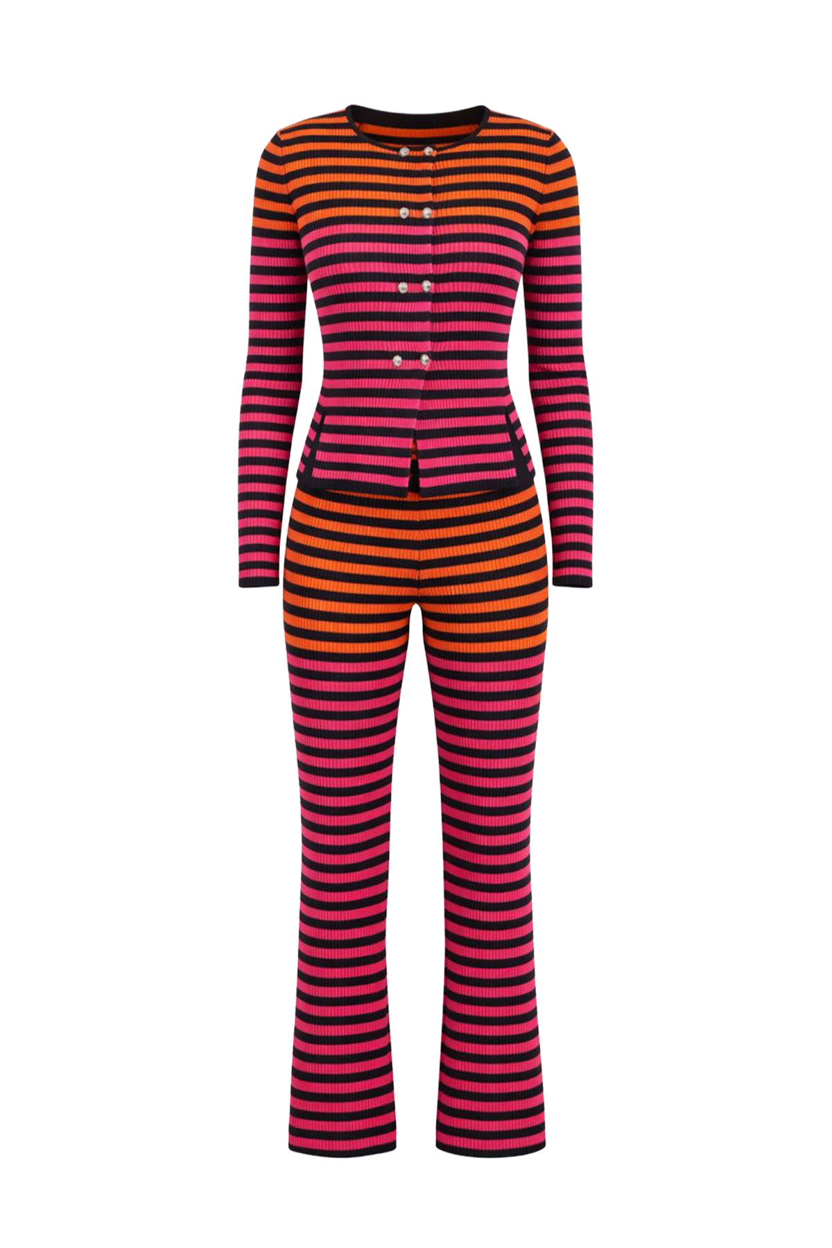 Its Giving Style Knit Stripe Jacket And Flare Pants Set