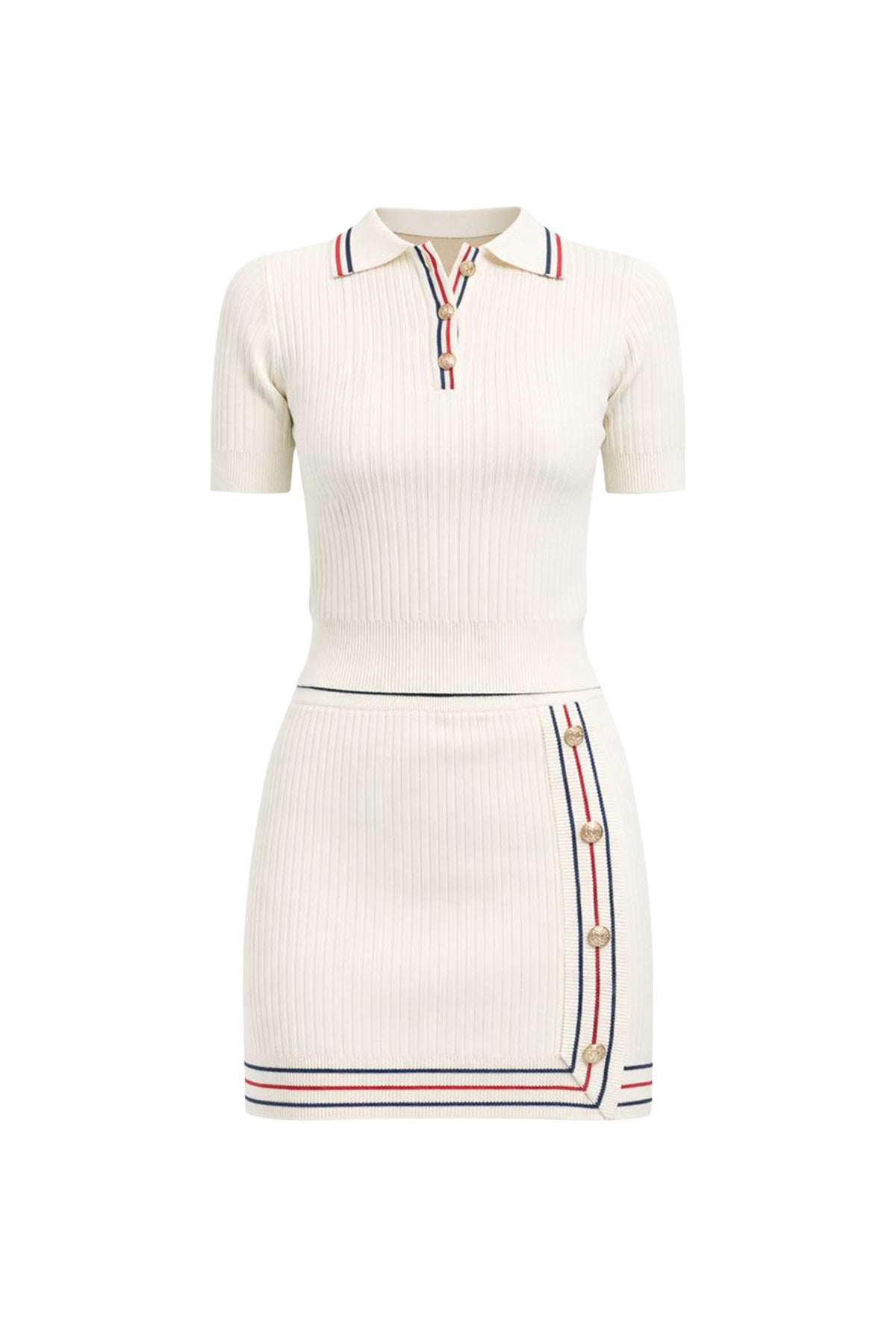 Short Sleeve Top & Mini Skirt Set With Stripe Detail