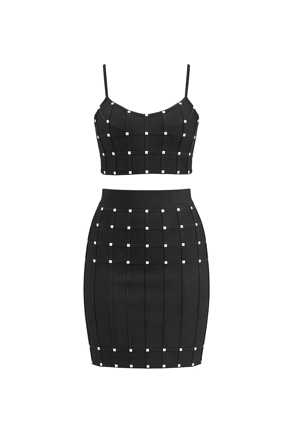 Bandage Studded Crop Top and Skirt Set