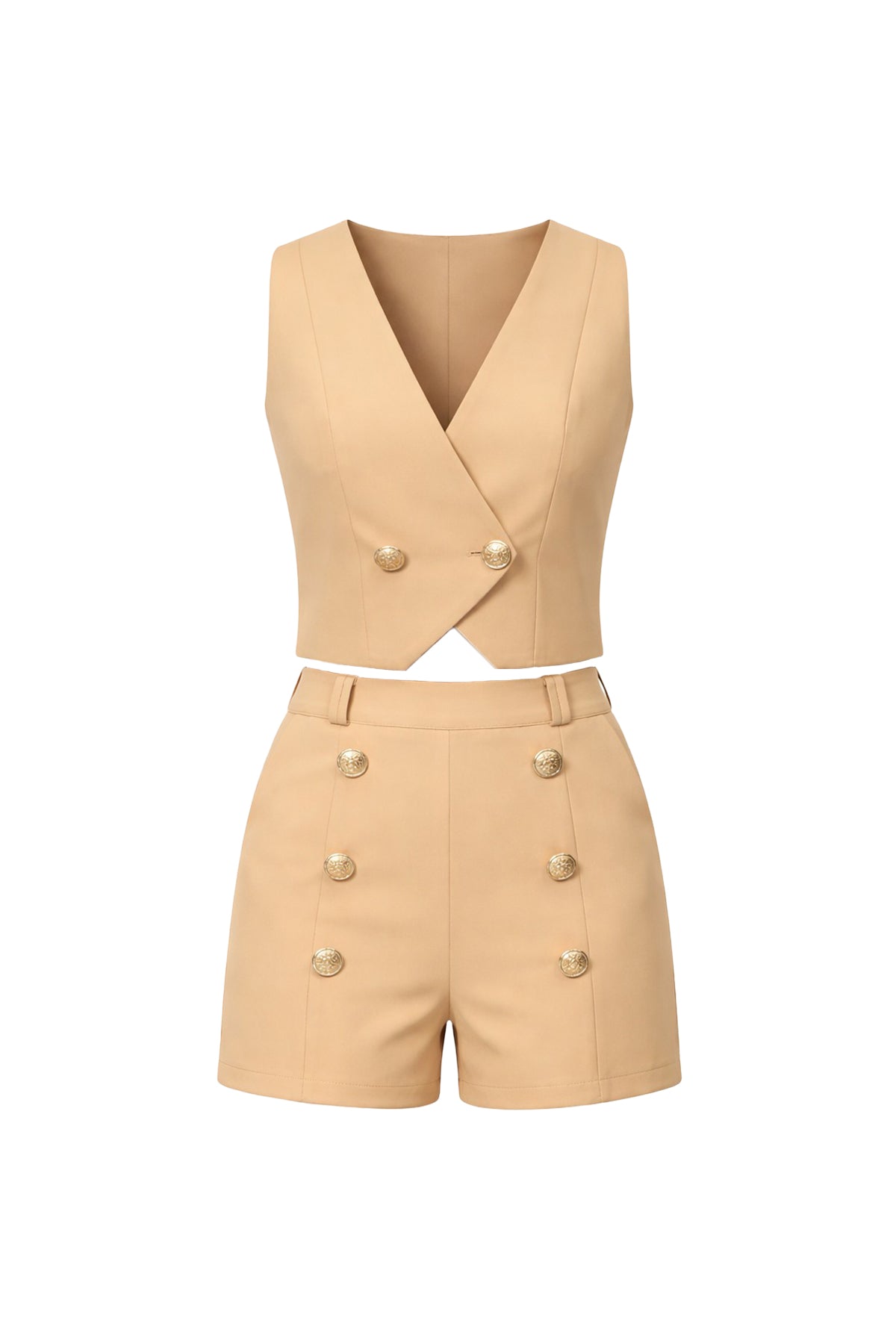 Woven Double Breasted Vest & Shorts Set