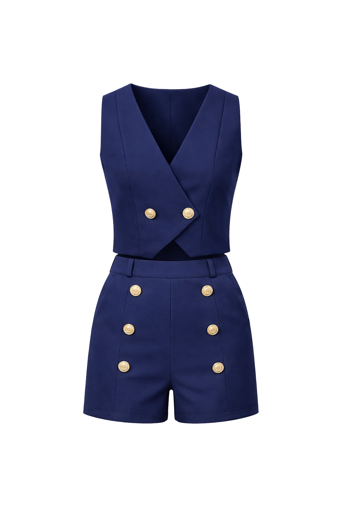 Woven Double Breasted Vest & Shorts Set