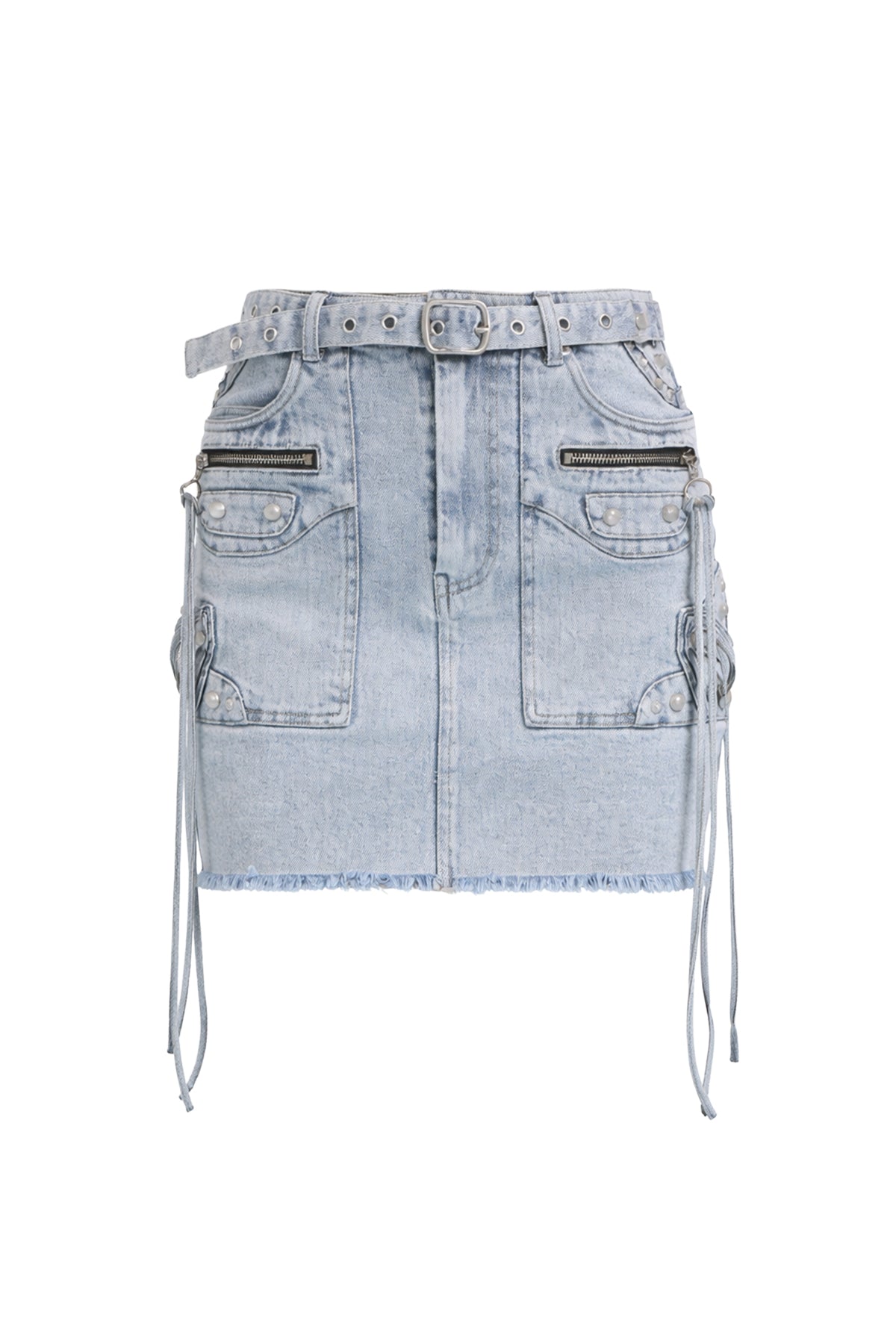 Gianna Denim Mini Skirt With Studs And Belt