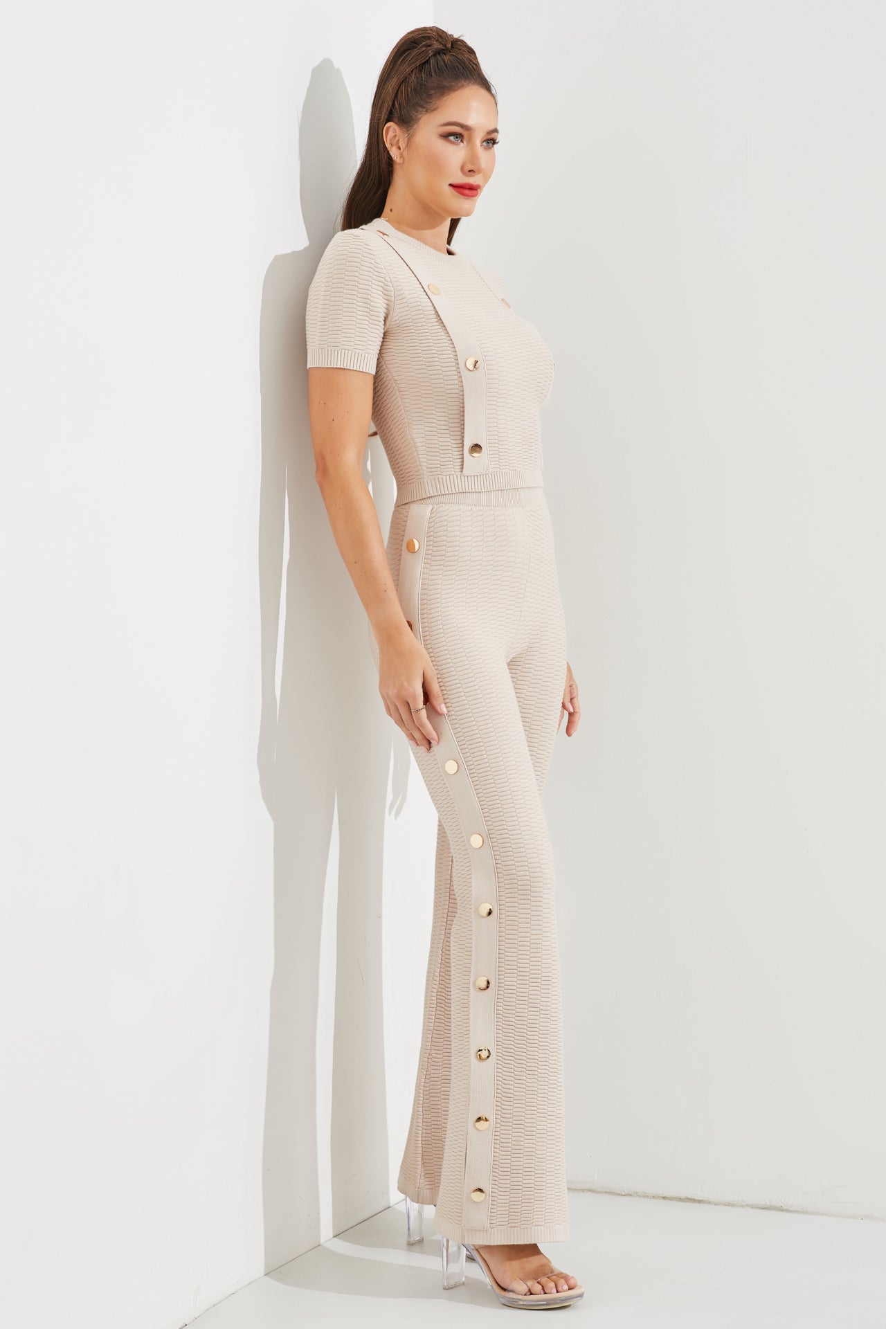 Something About It Knit Short Sleeve Top and Pants Set with Trim