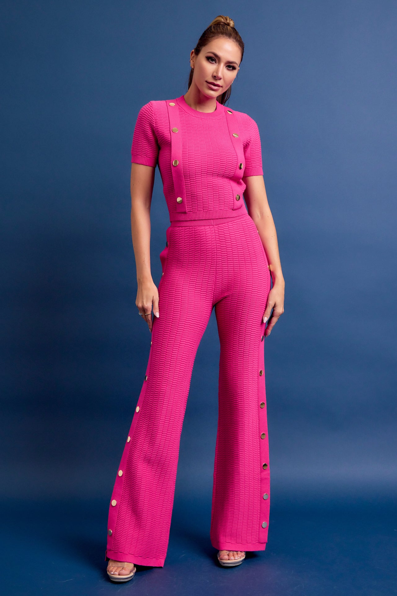 Something About It Knit Short Sleeve Top and Pants Set with Trim