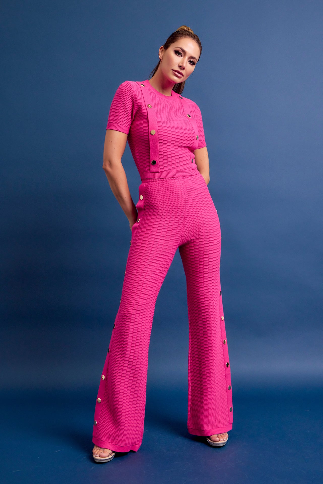 Something About It Knit Short Sleeve Top and Pants Set with Trim