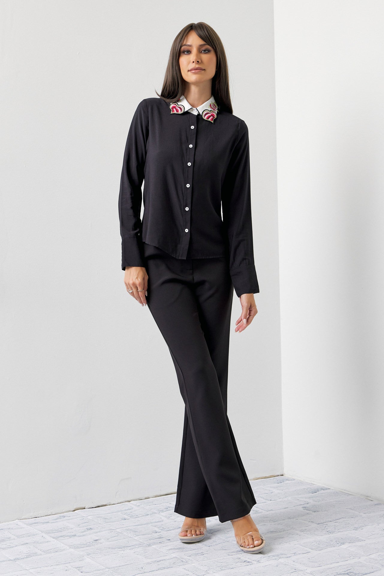 Work Of Art Embroidered Collar Shirt And Pants Set