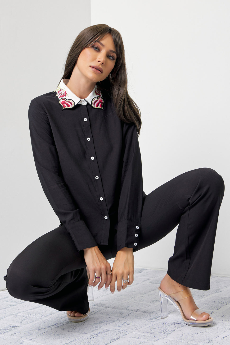 Work Of Art Embroidered Collar Shirt And Pants Set
