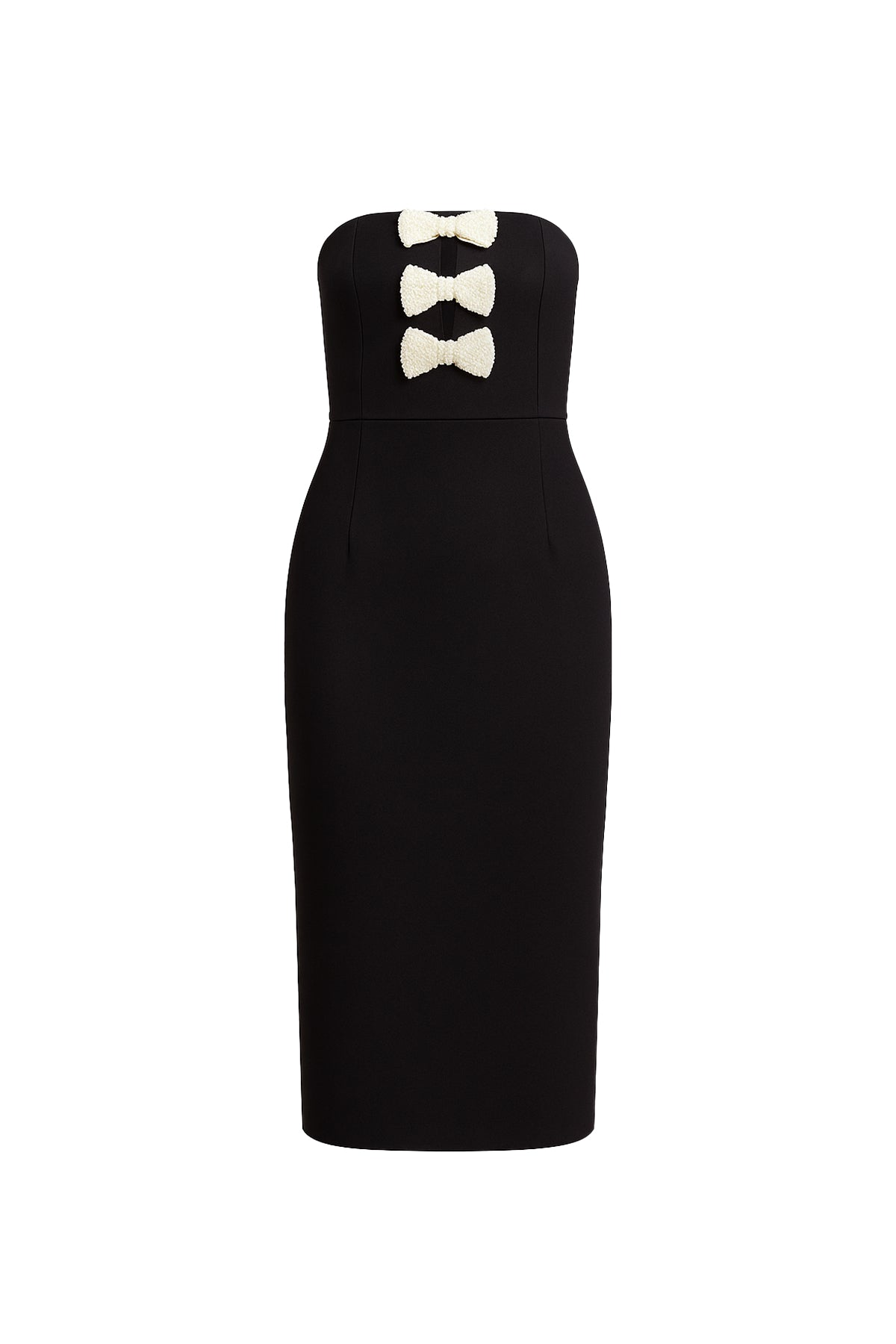 Slender Body Woven Tube Midi Dress With Pearl Ribbons