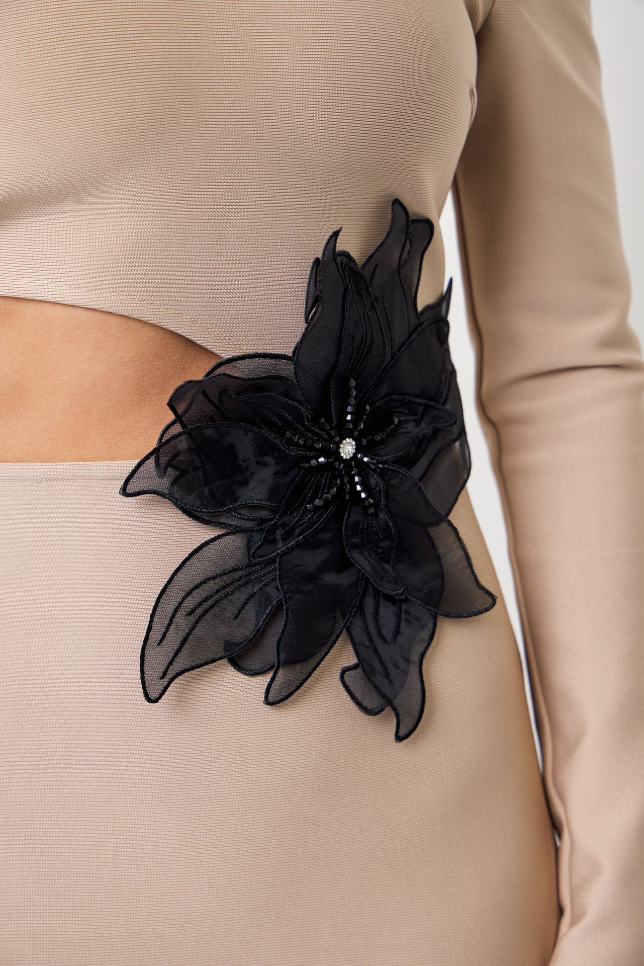 My Moment Bandage one shoulder midi dress with flower patch