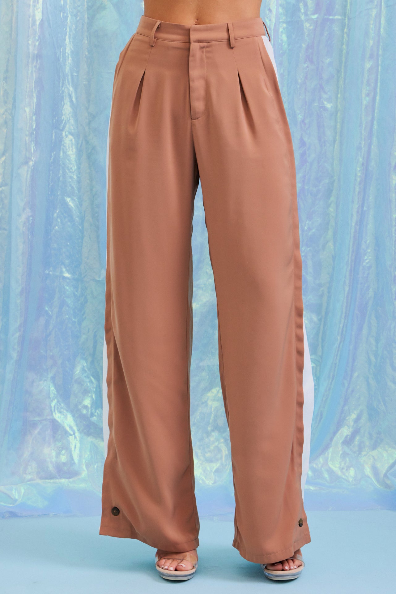 Ember Woven Pleated Short Sleeve Top and Contrast Side Panel Pants Set