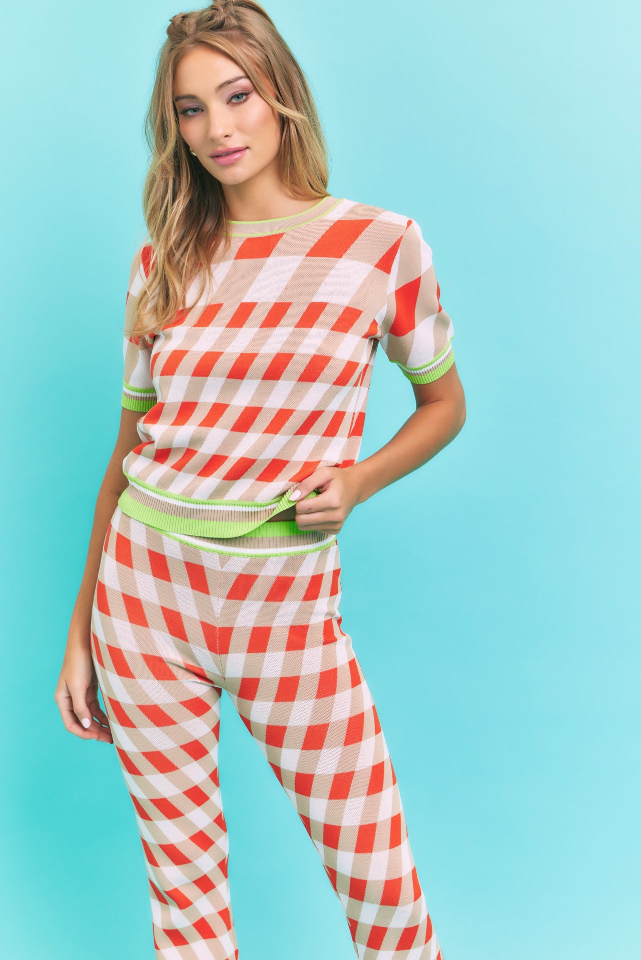 Print Jqd Knit Short Sleeve Top & Pants Set