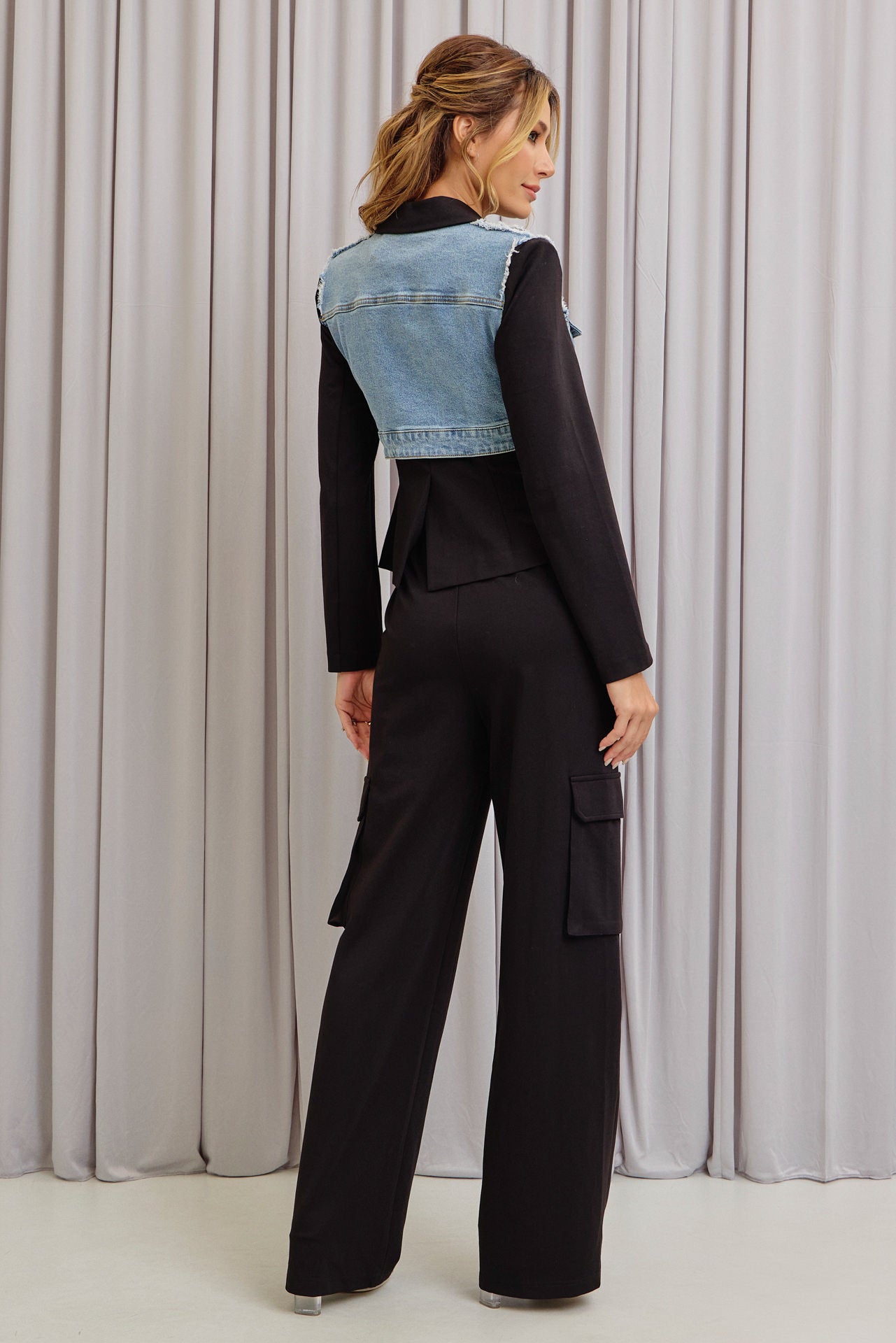 Perfect Duo Mixed Fabric Denim Jacket and Pants Set