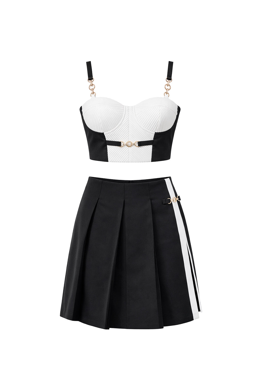 Brunch Day Bandage Crop Top and Skirt Set With Trims