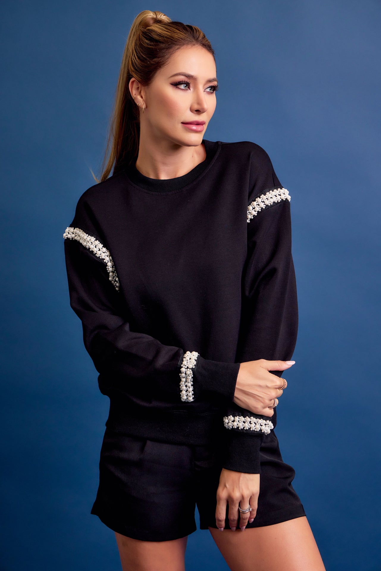 All Day Crew Neck Sweatshirt With Beaded Trim