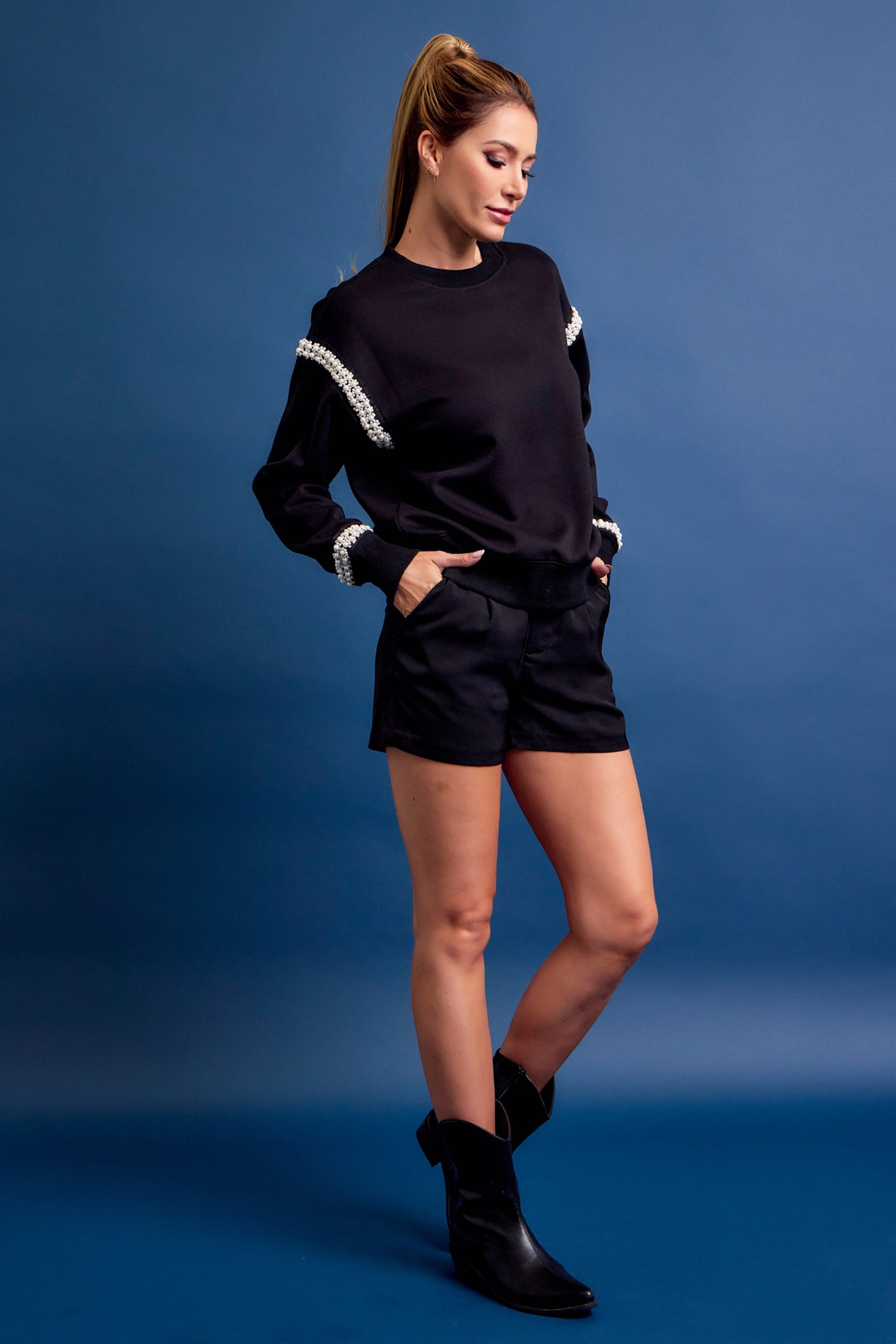 All Day Crew Neck Sweatshirt With Beaded Trim