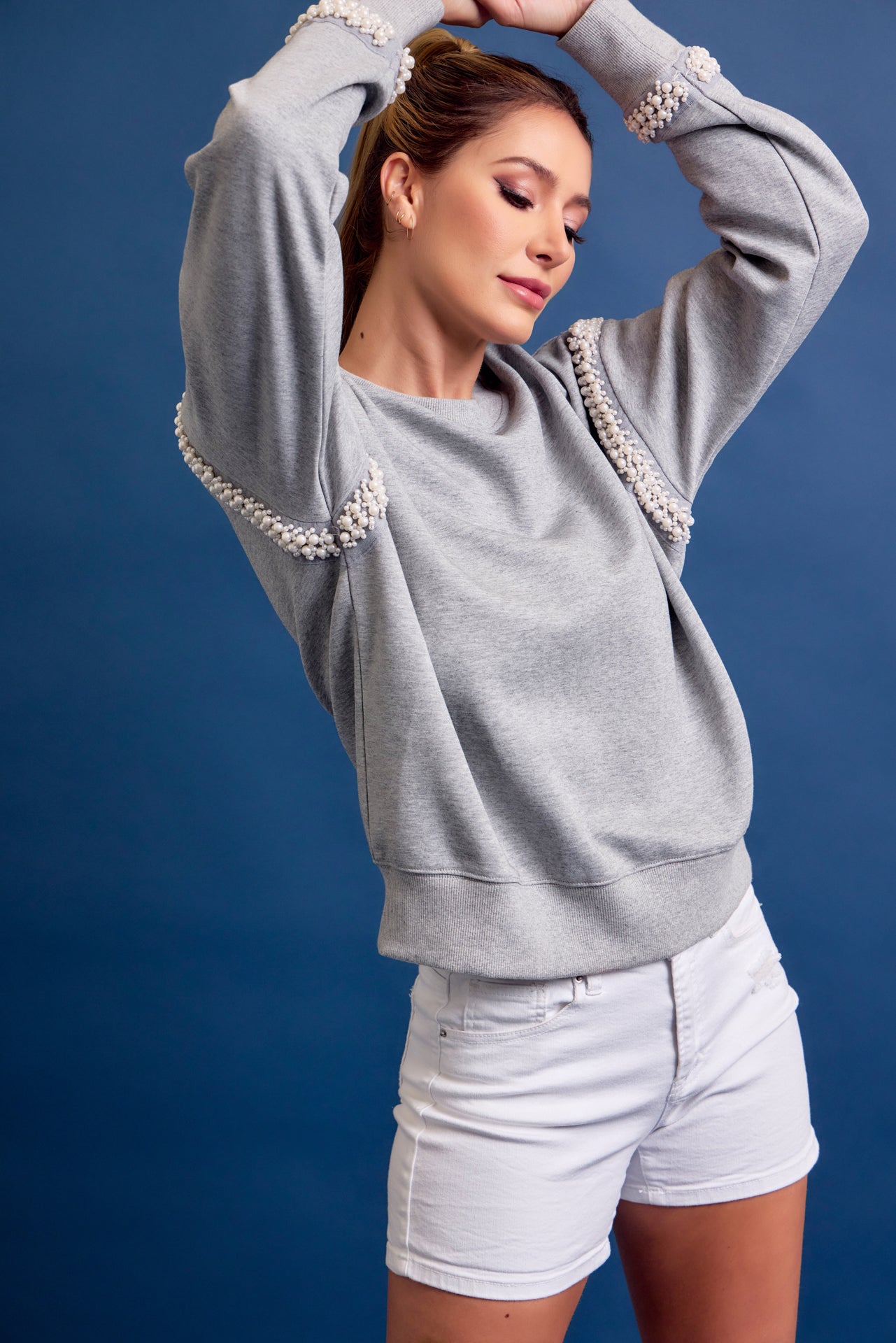 All Day Crew Neck Sweatshirt With Beaded Trim