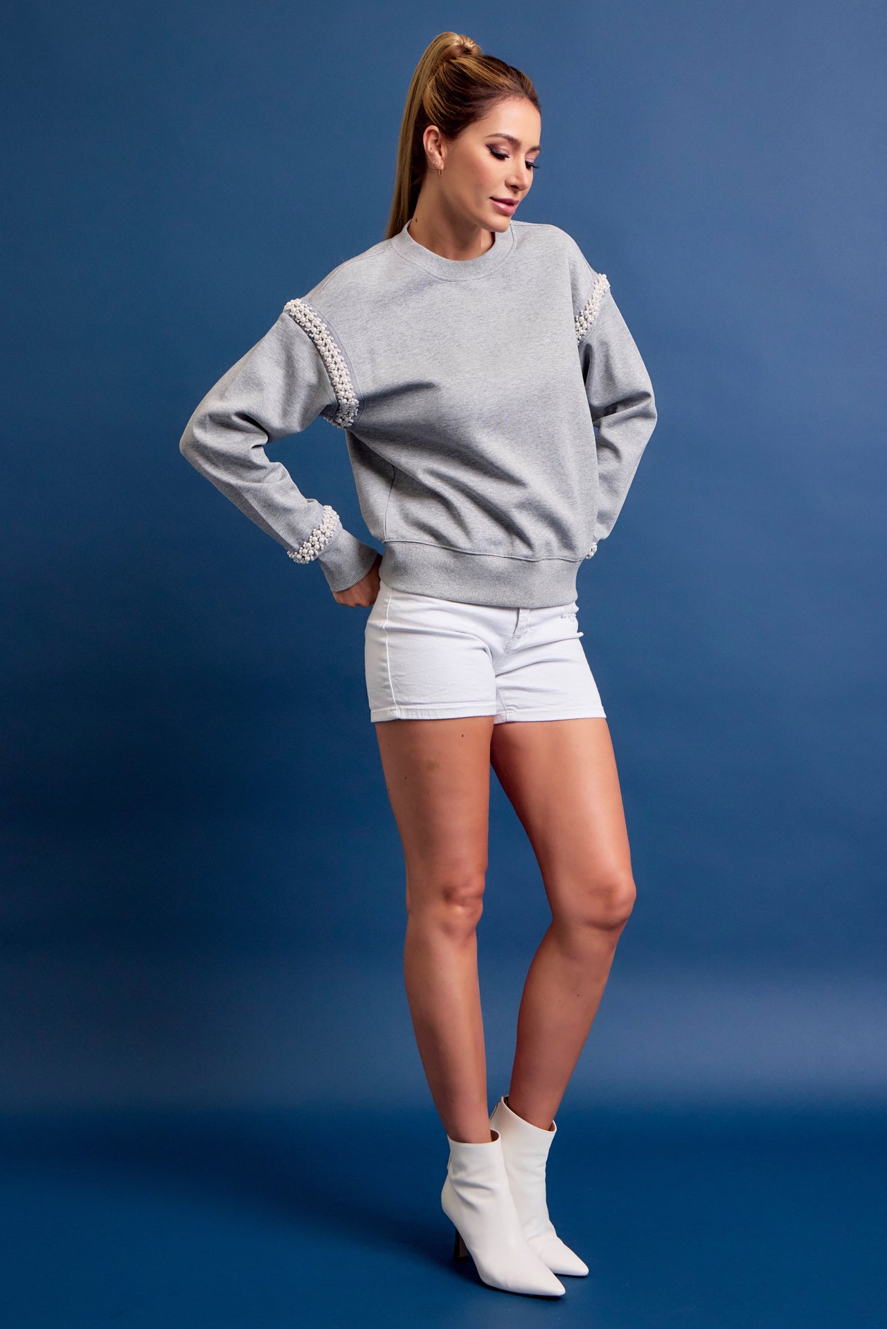 All Day Crew Neck Sweatshirt With Beaded Trim