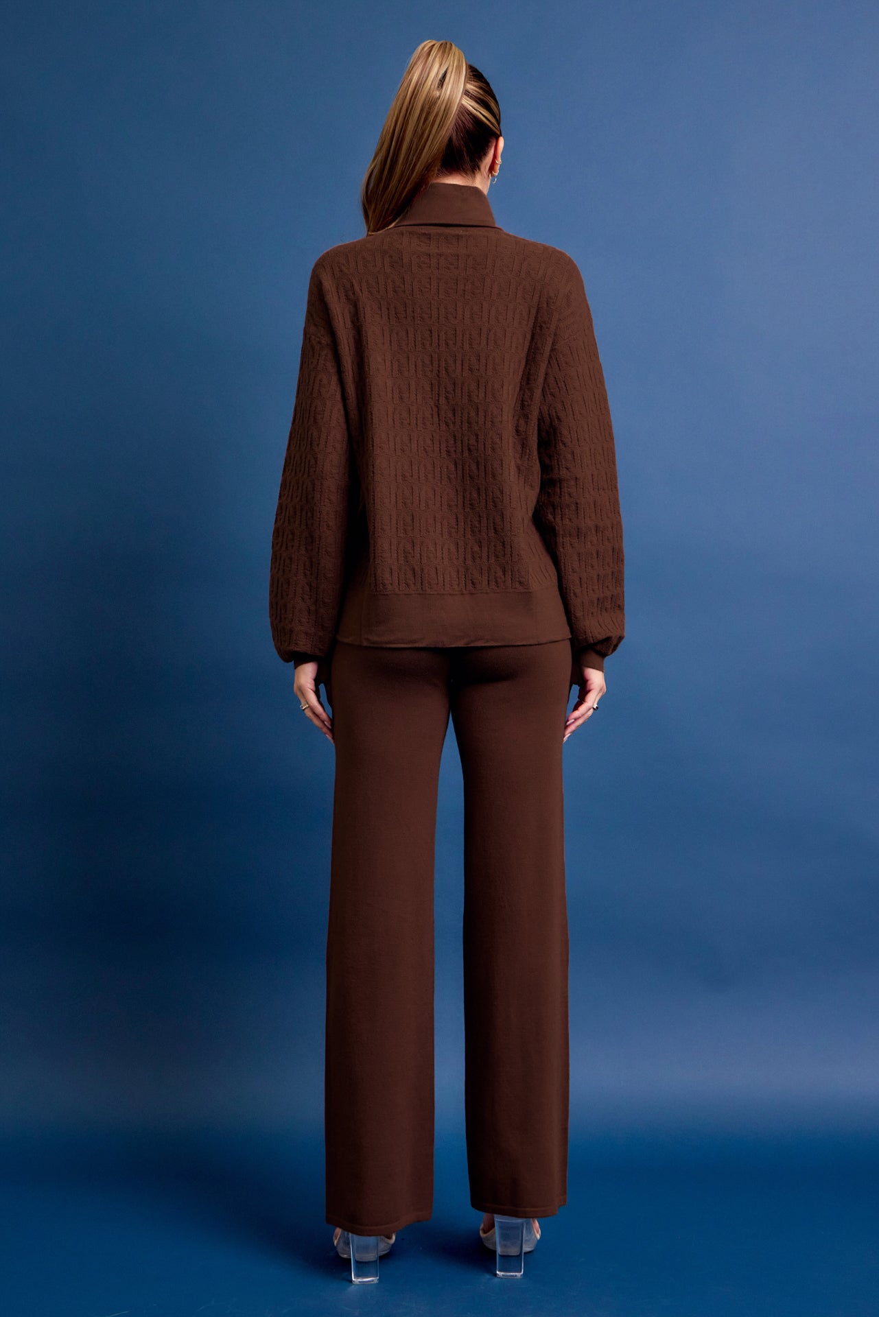 Layla Knit Textured Turtle Neck Top and Pants Set