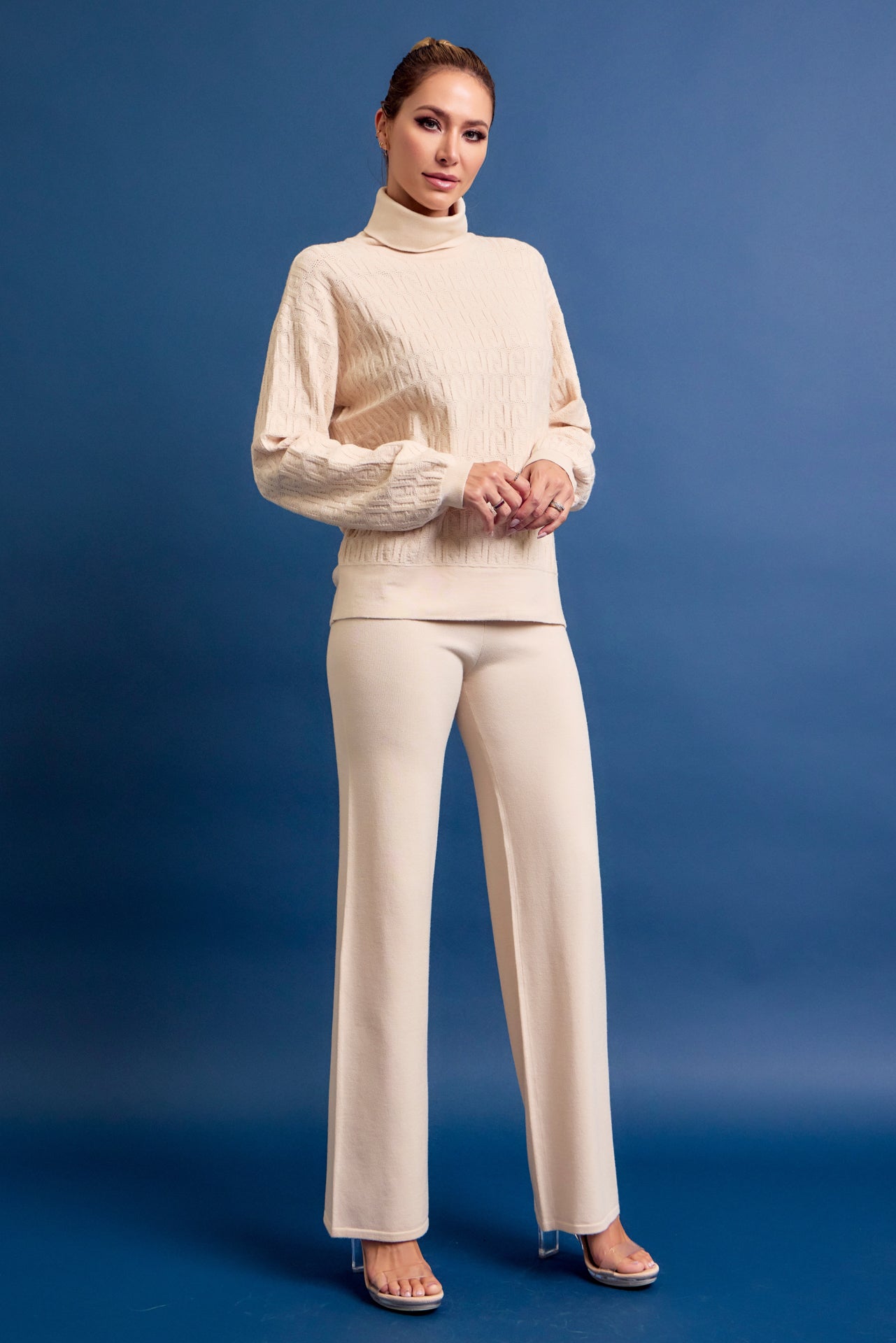 Layla Knit Textured Turtle Neck Top and Pants Set