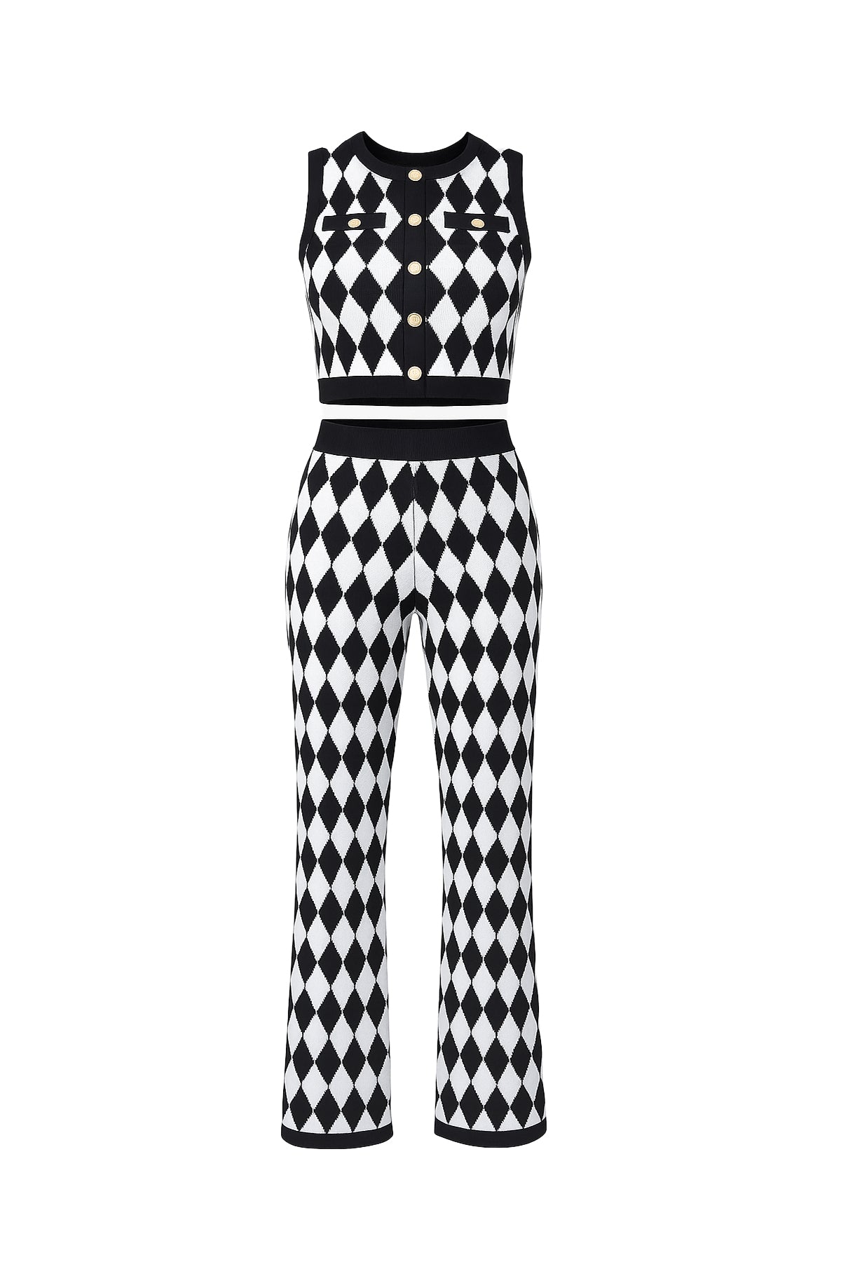 Influencer Look Diamond Knit Cardigan, Top, and Pants Set