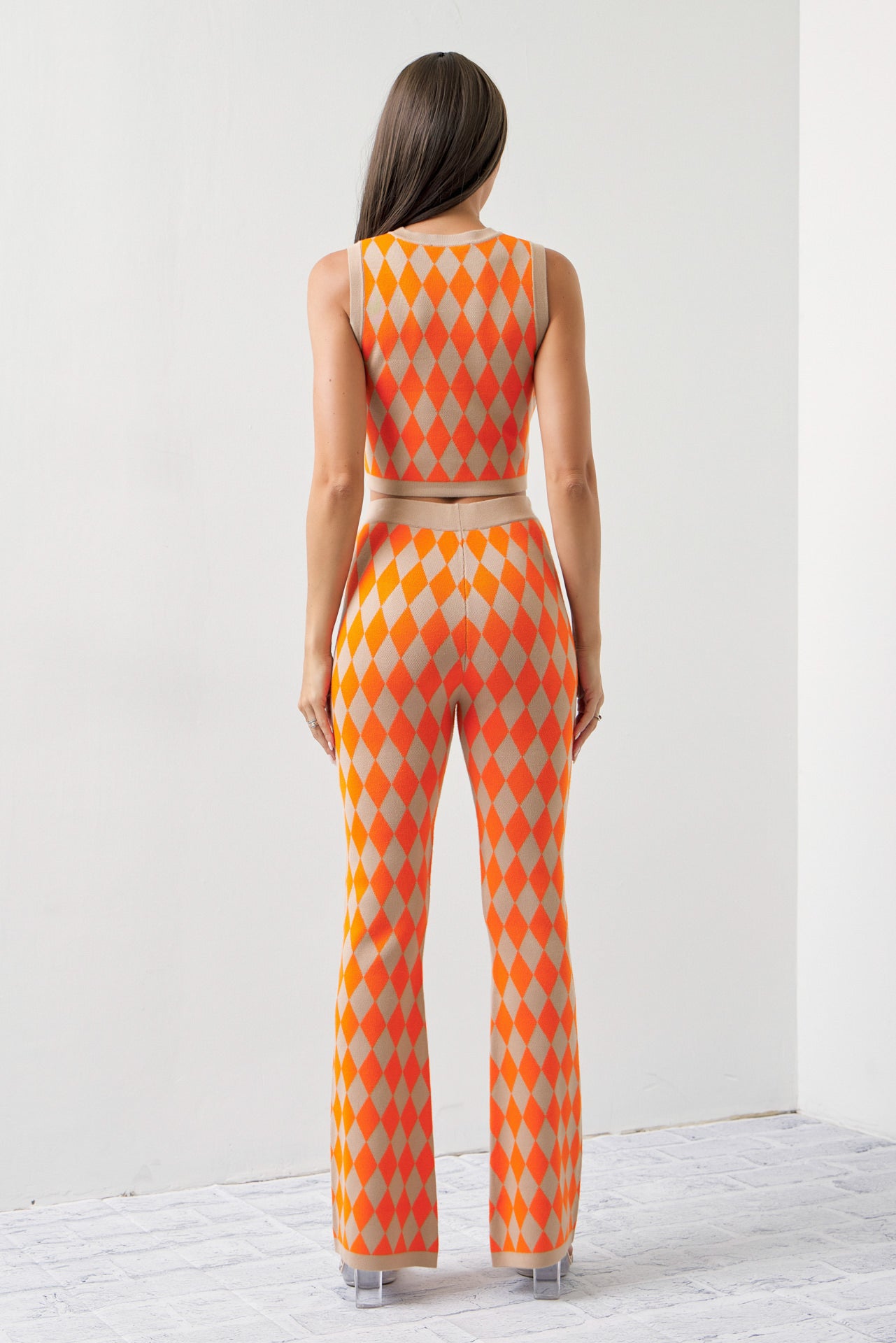 Influencer Look Diamond Knit Cardigan, Top, and Pants Set