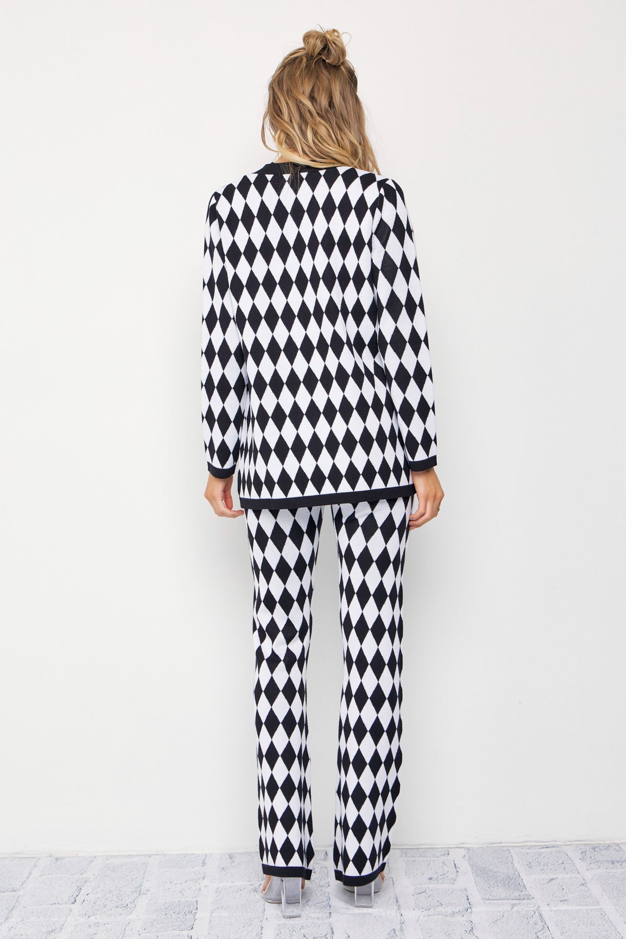 Influencer Look Diamond Knit Cardigan, Top, and Pants Set