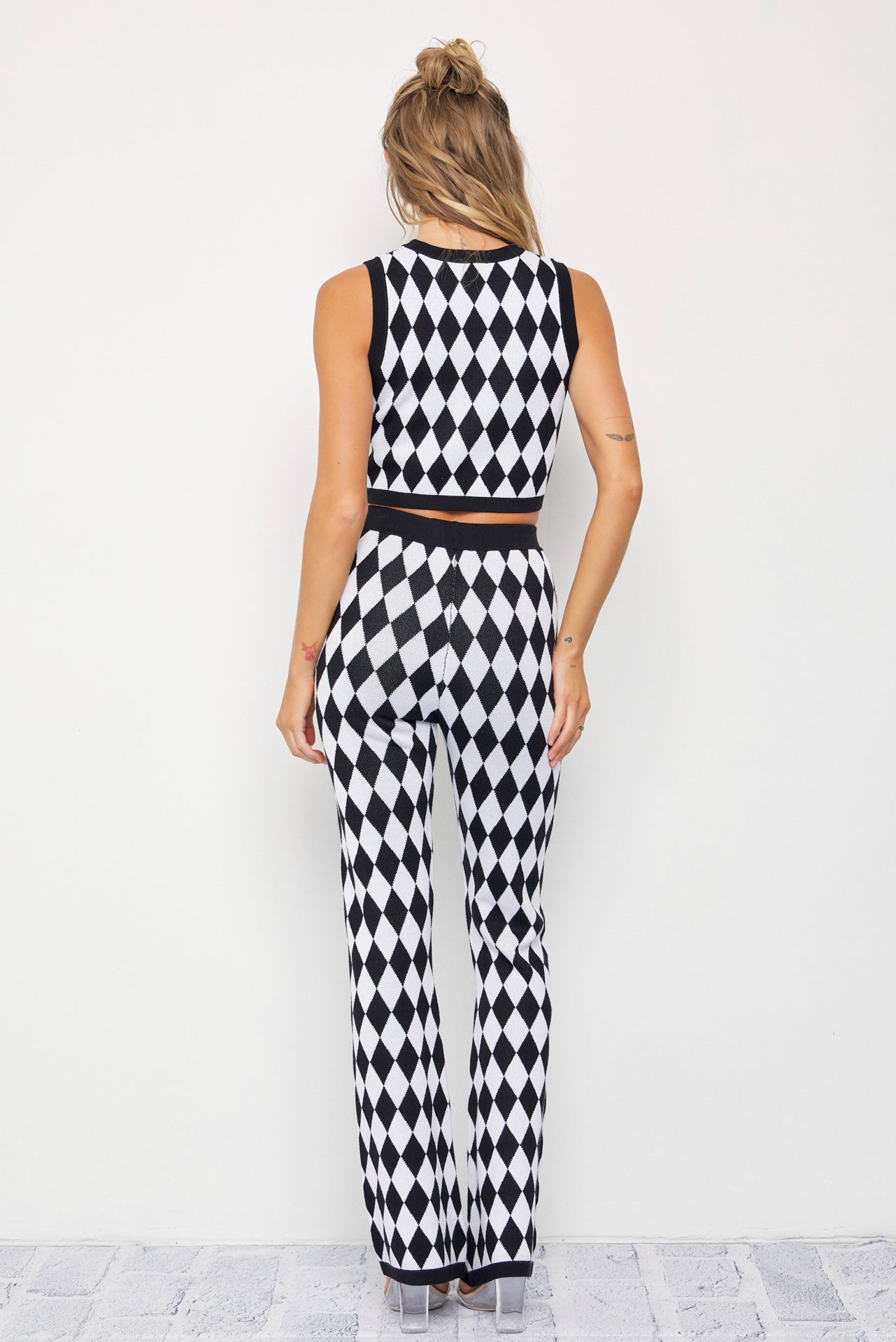 Influencer Look Diamond Knit Cardigan, Top, and Pants Set