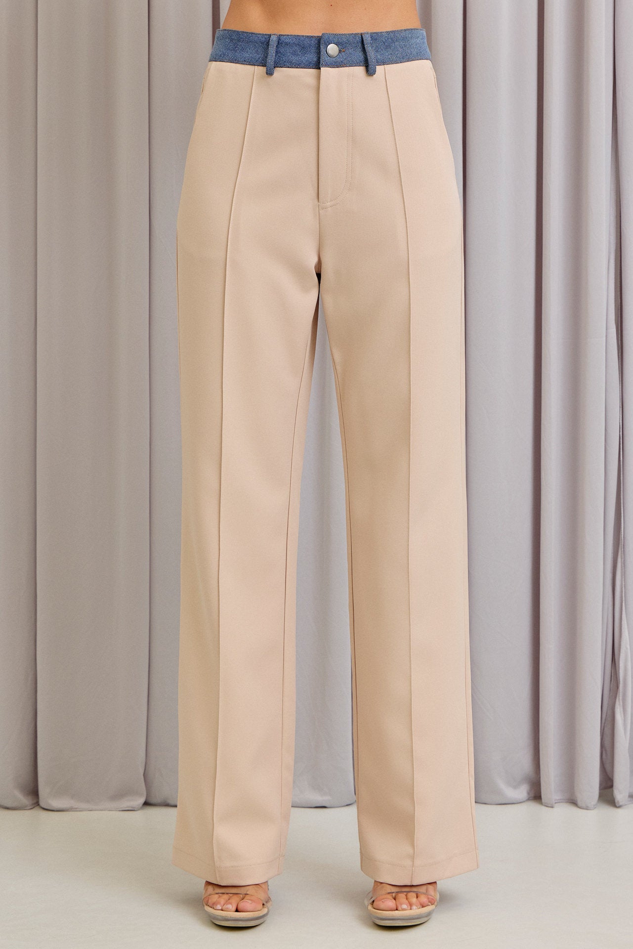 Modest Spring Denim Mixed Fabric Vest & Pants Set