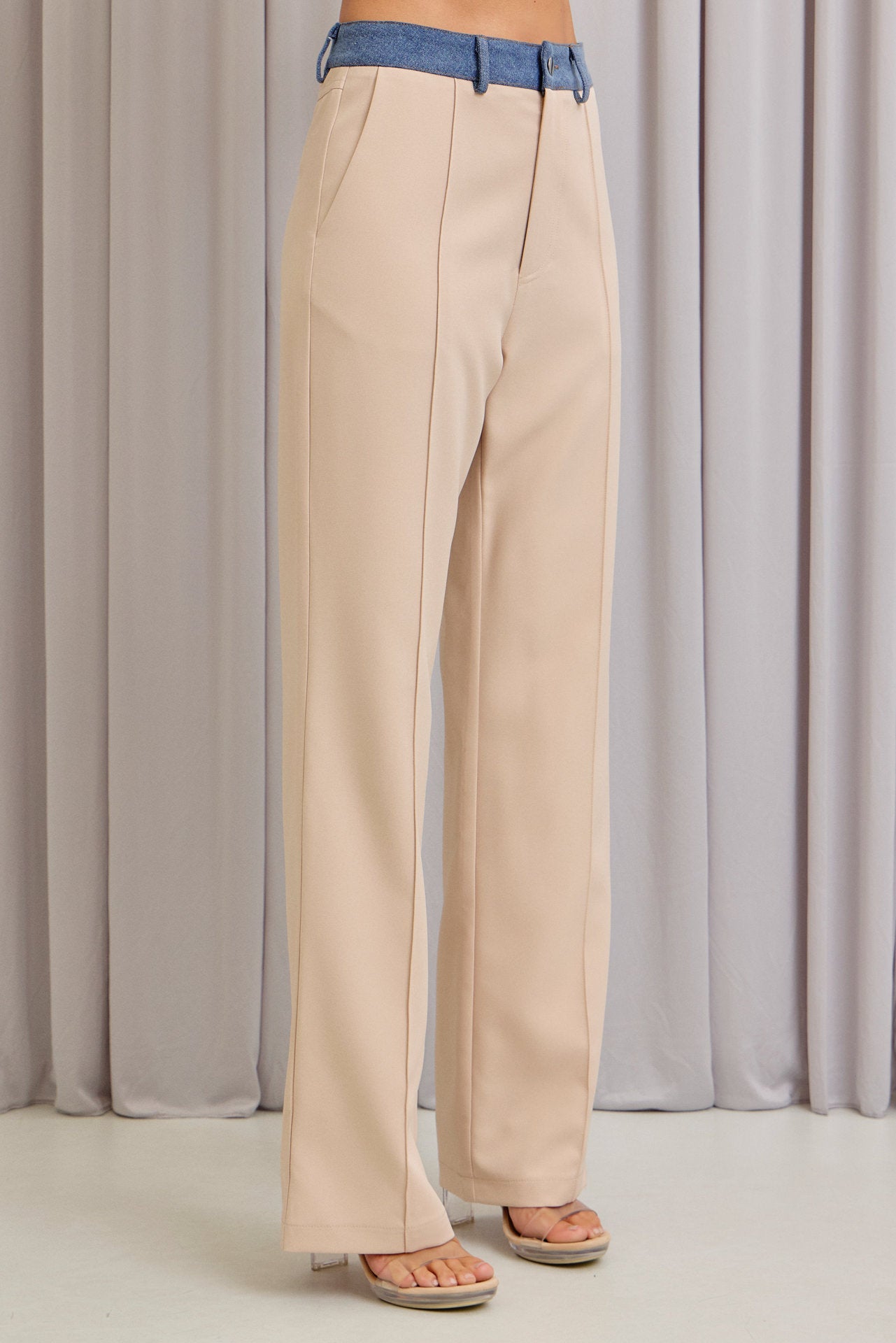 Modest Spring Denim Mixed Fabric Vest & Pants Set