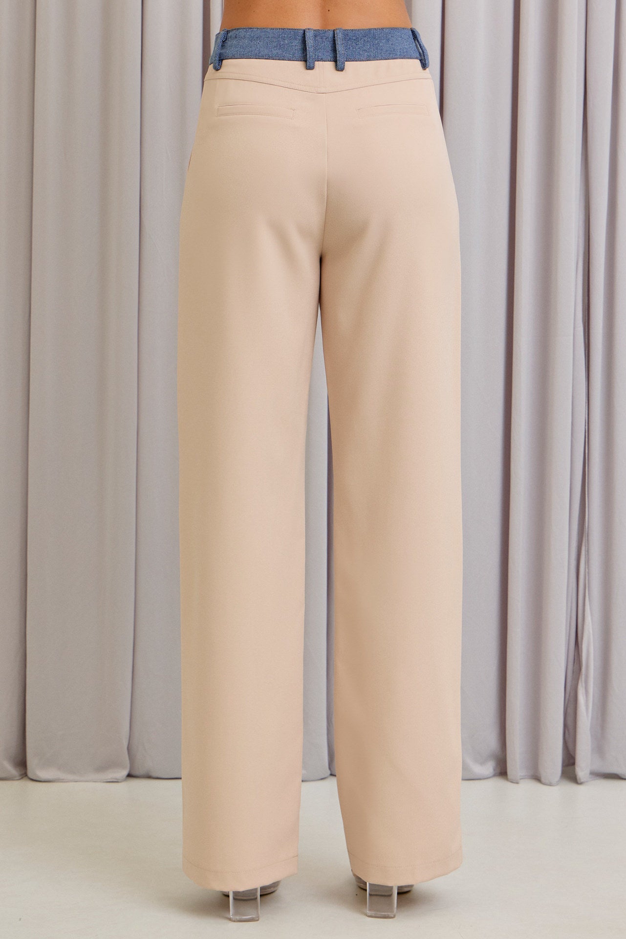 Modest Spring Denim Mixed Fabric Vest & Pants Set