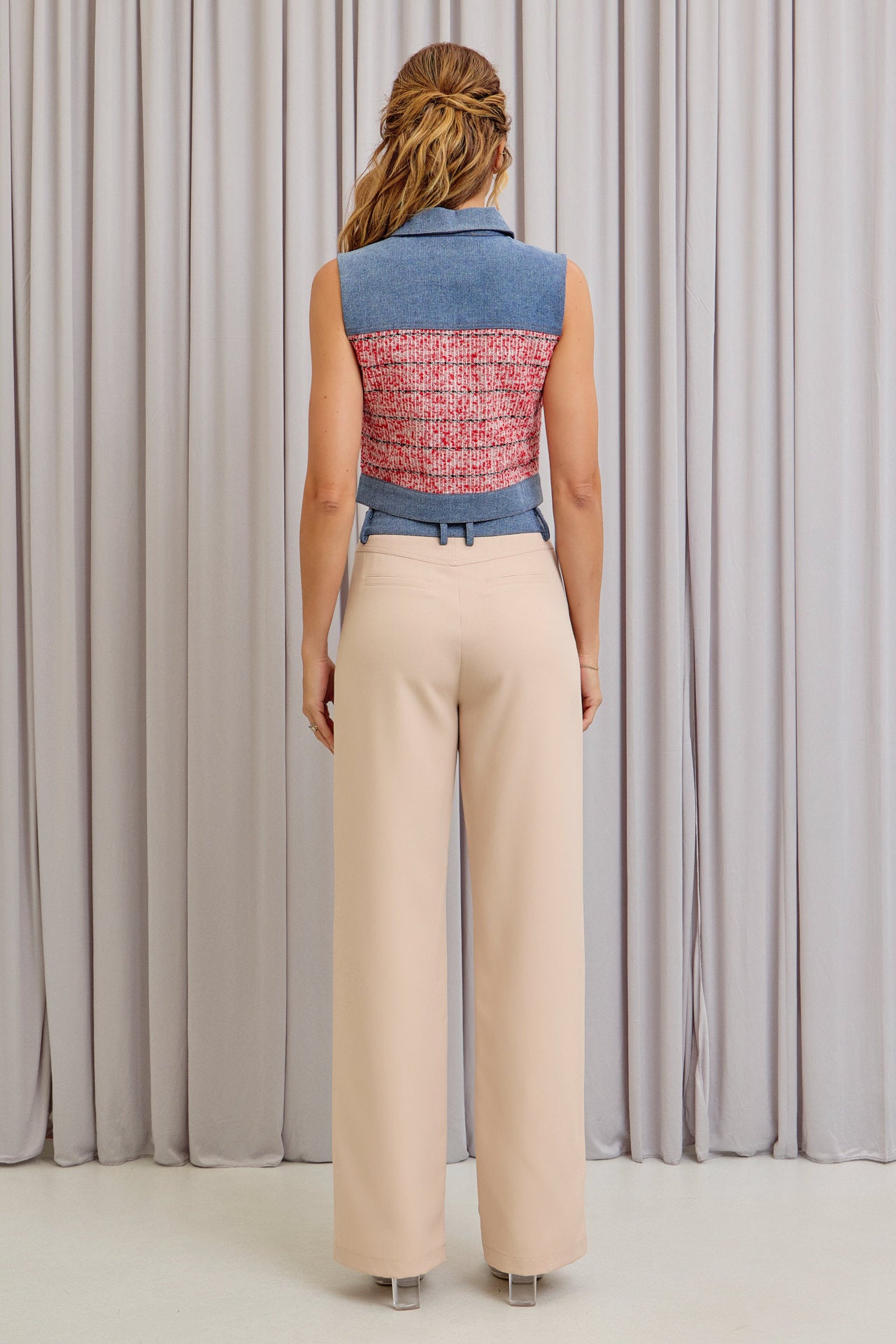 Modest Spring Denim Mixed Fabric Vest & Pants Set