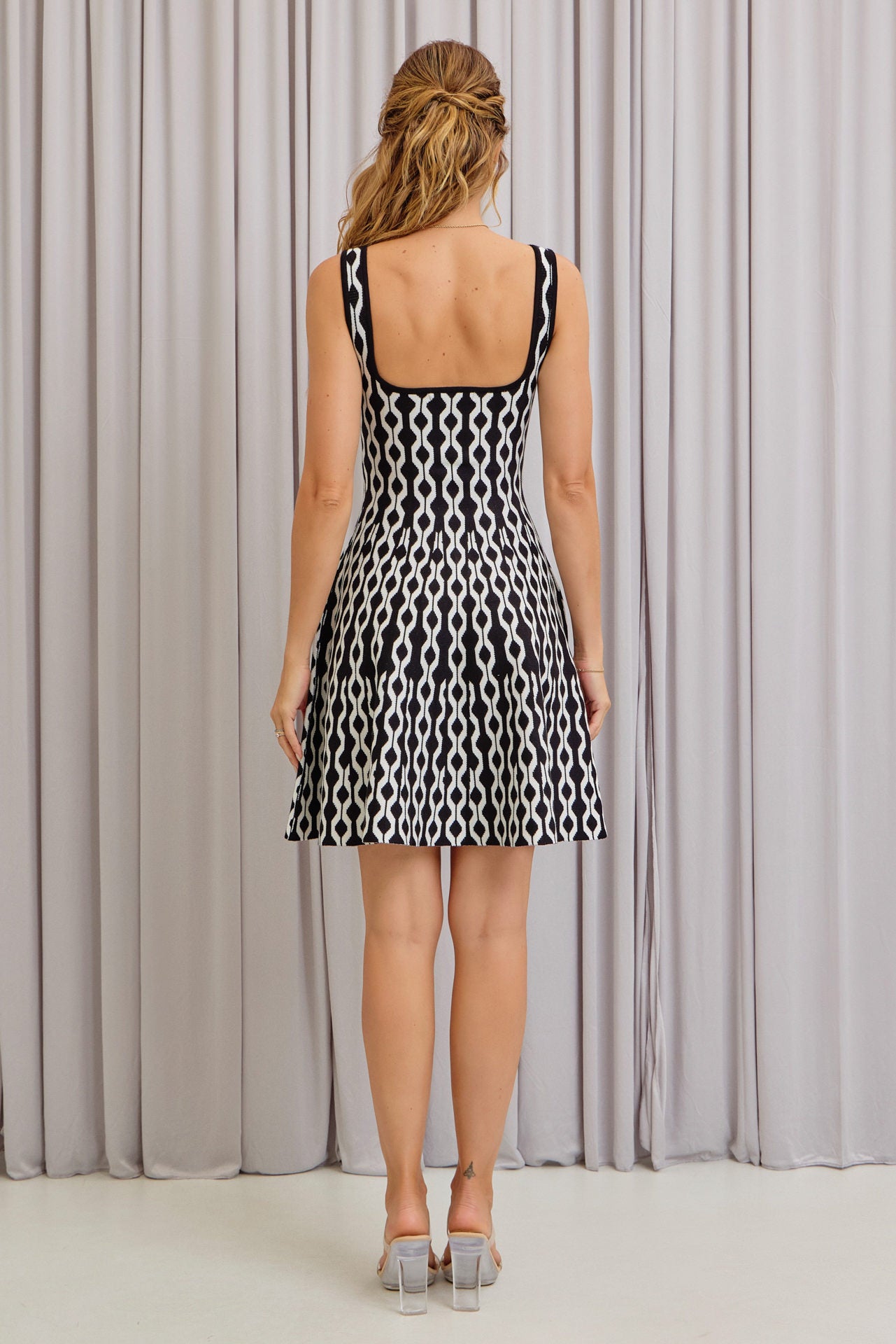 Peyton Knit Square-Neck Geometric Pattern Mini Dress