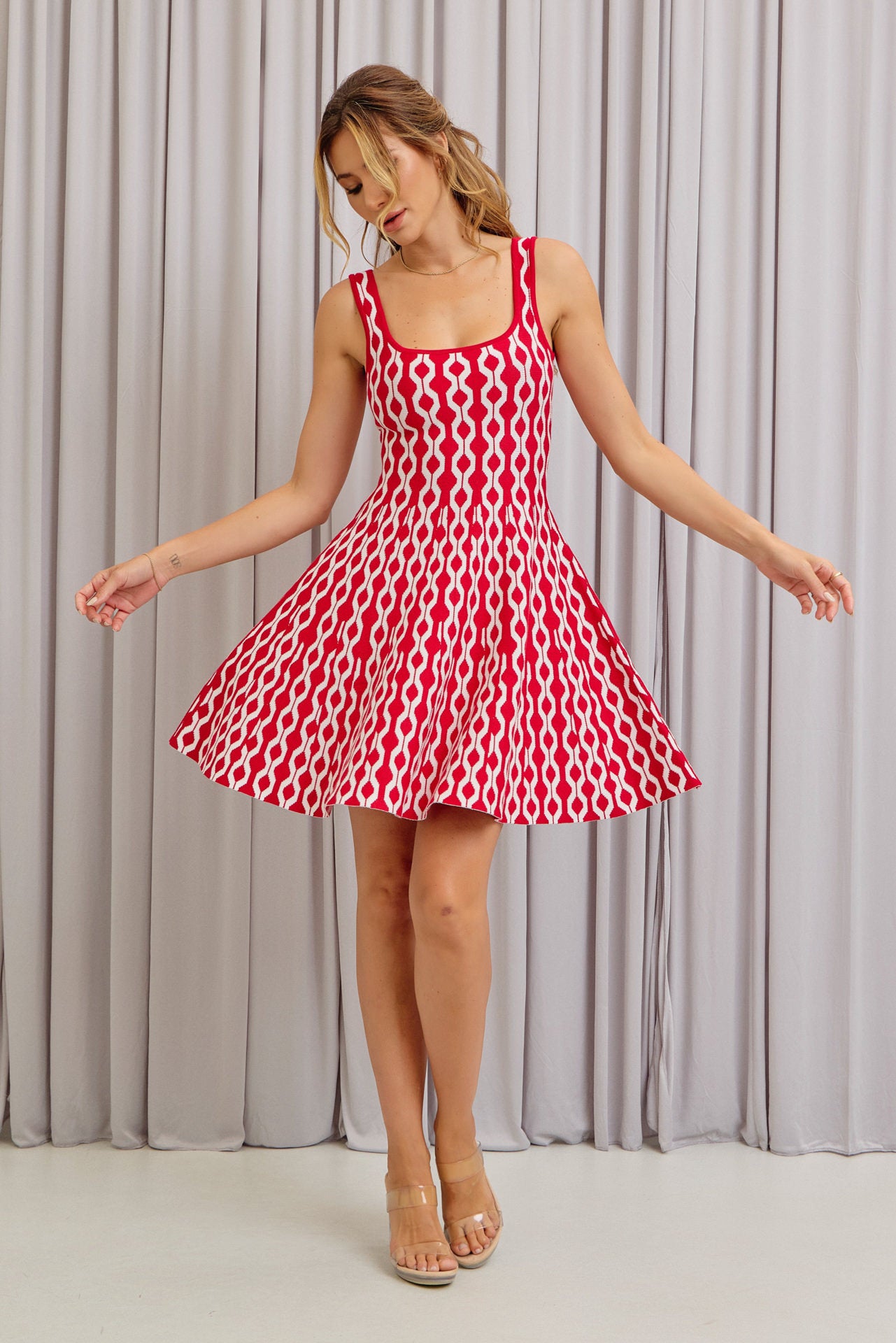 Peyton Knit Square-Neck Geometric Pattern Mini Dress