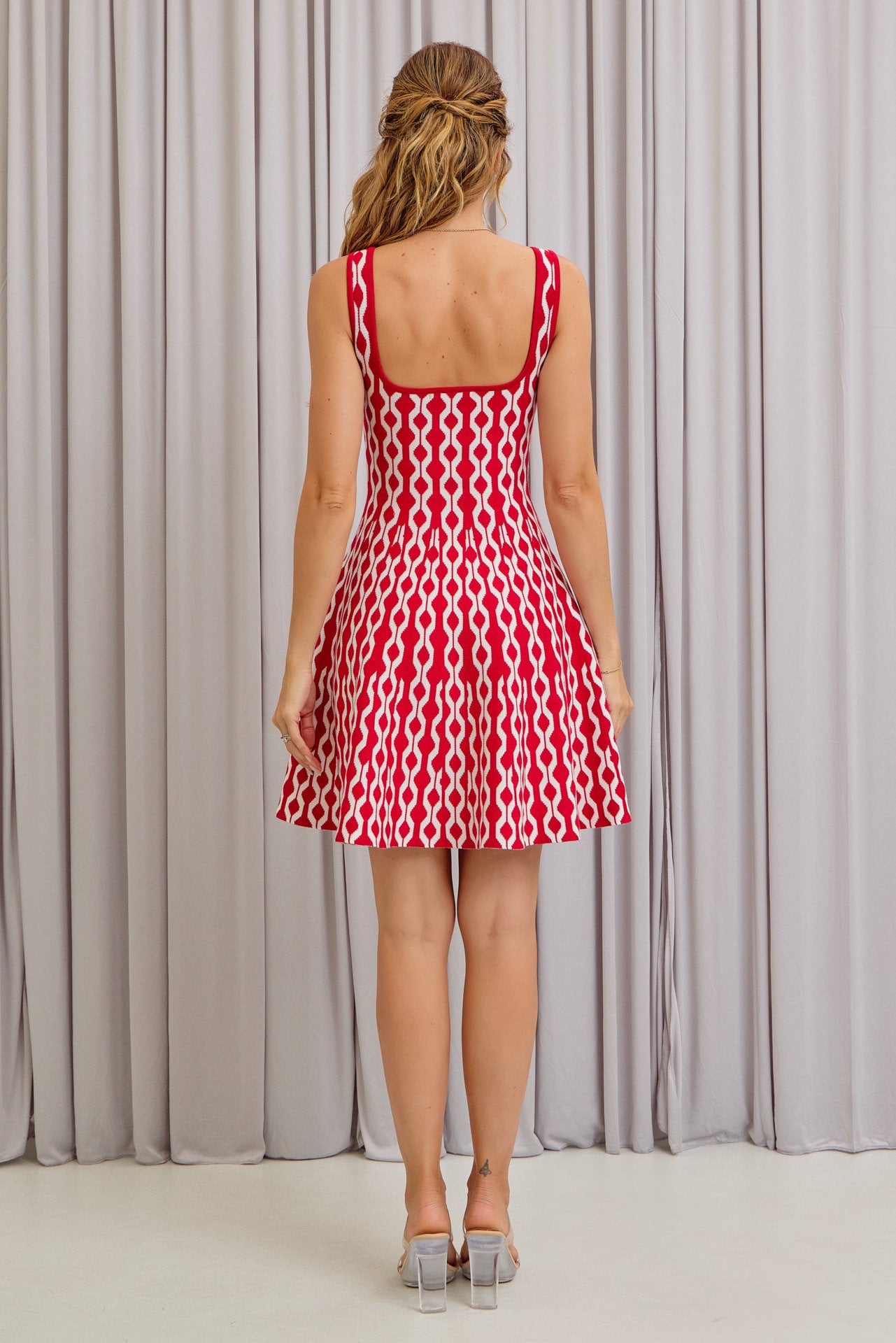 Peyton Knit Square-Neck Geometric Pattern Mini Dress