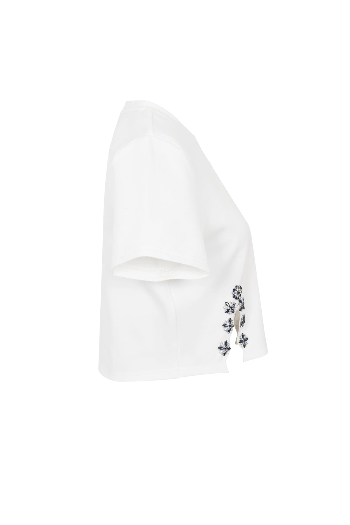 Harper Knit Short Sleeve Crop Top With Embellished Hem